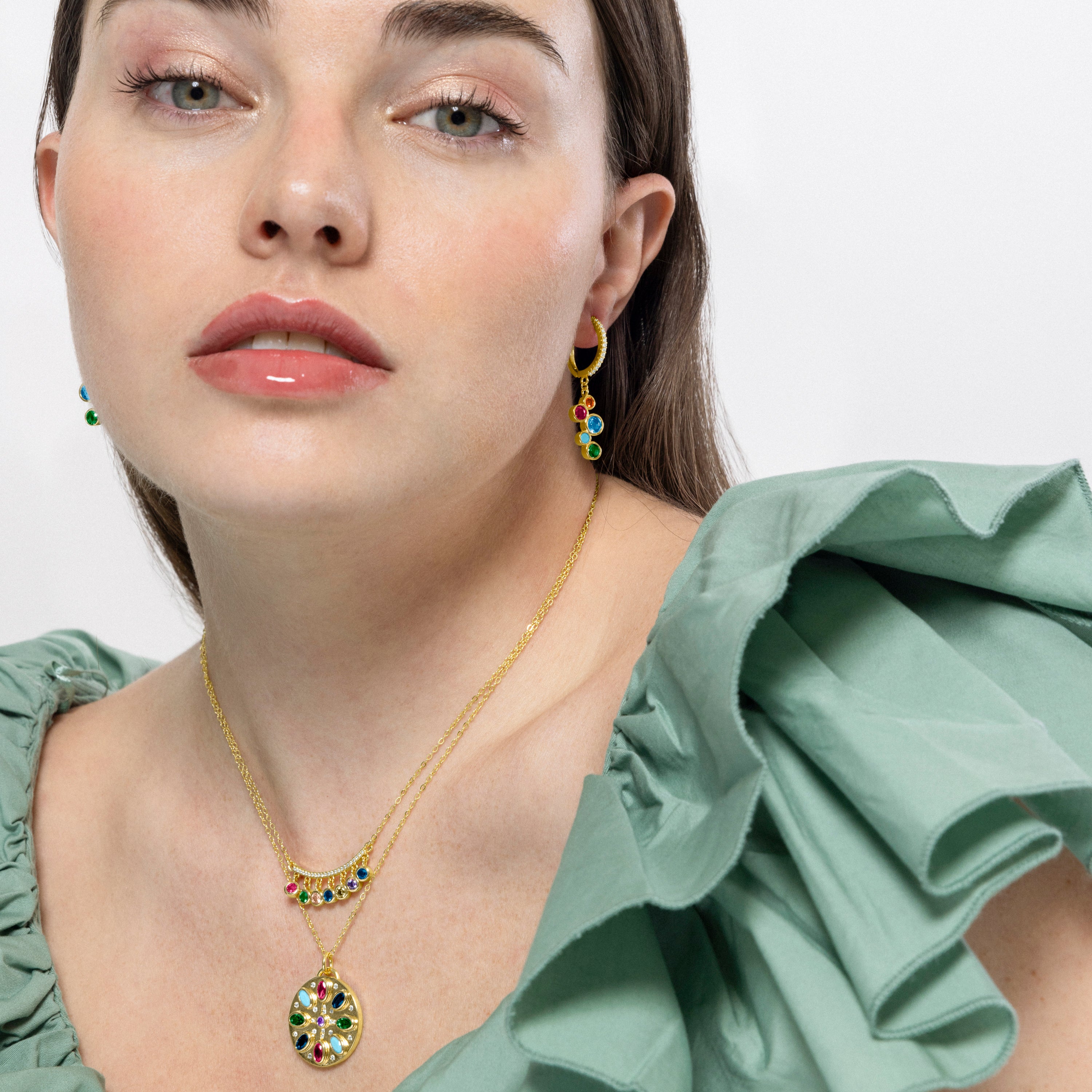 Collar de Plata de Ley 925 y Circonita Multicolor acabado en oro amarillo de 18k - Vithea