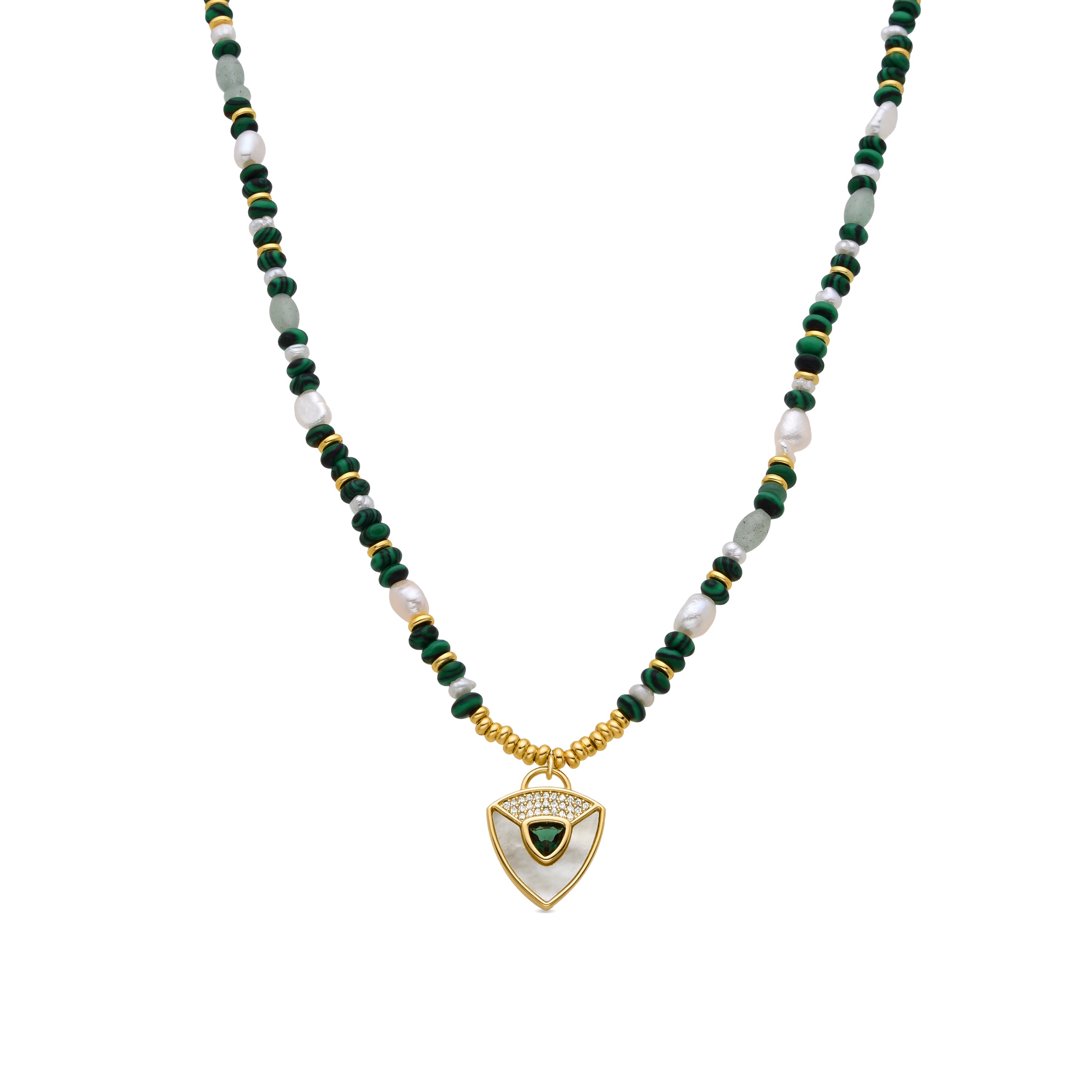 Collar de Plata de Ley 925 y Malaquita acabado en oro amarillo de 18k - Haylma