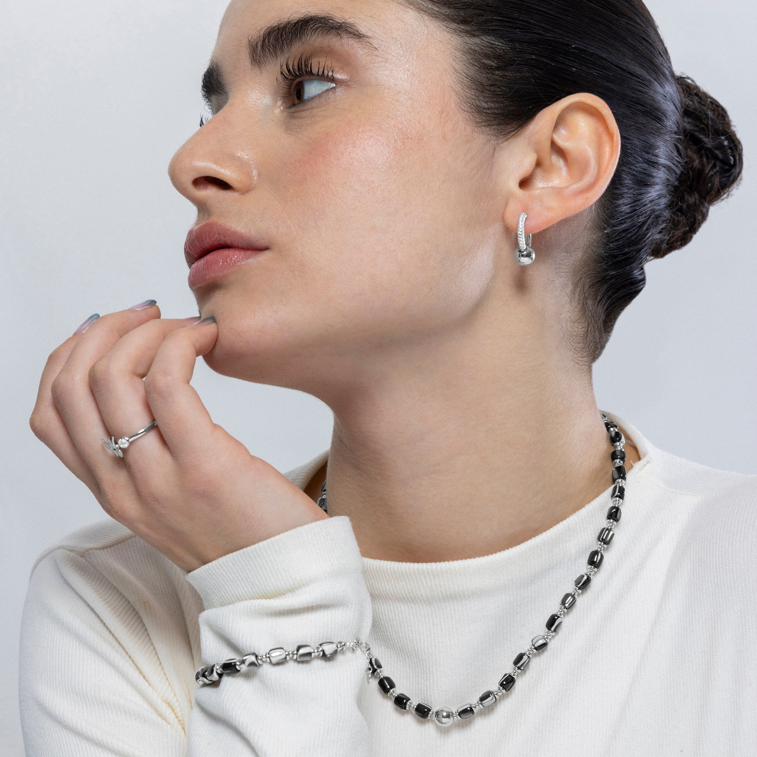 Collar de Plata de Ley 925 y Madreperla Negra acabado en rodio - Maddul