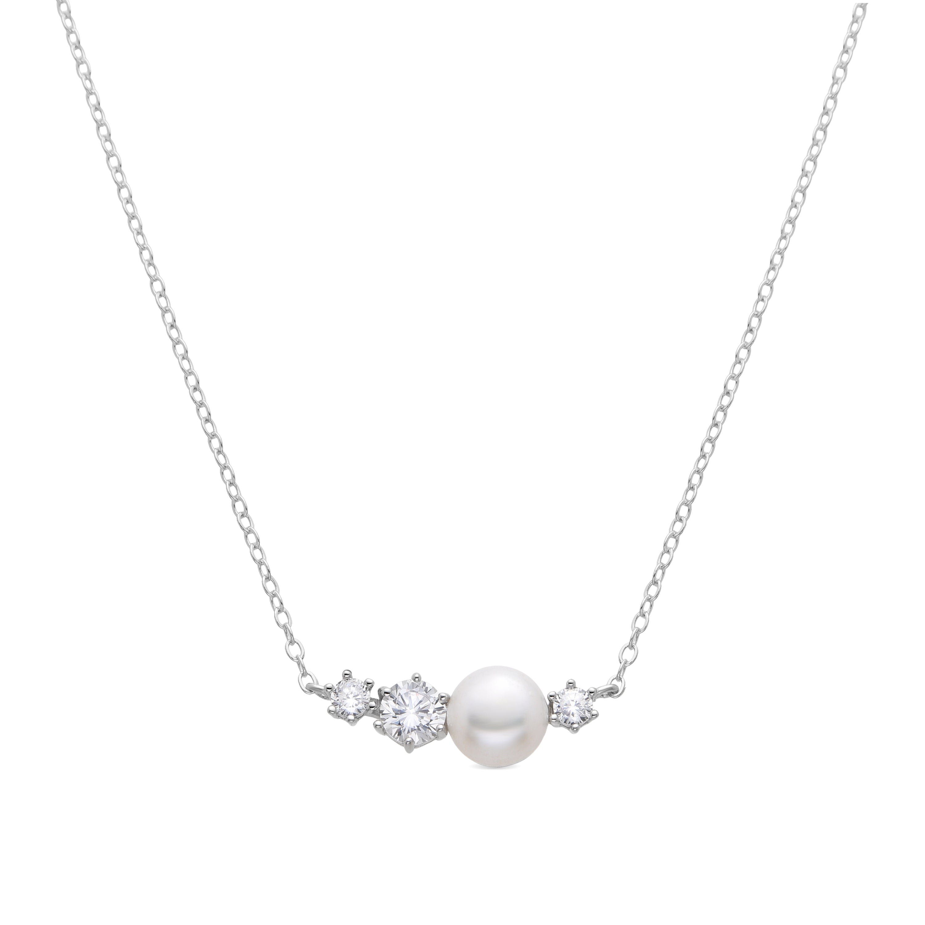 Collar de Plata de Ley 925 y Perla Blanca acabado en rodio - Rashu