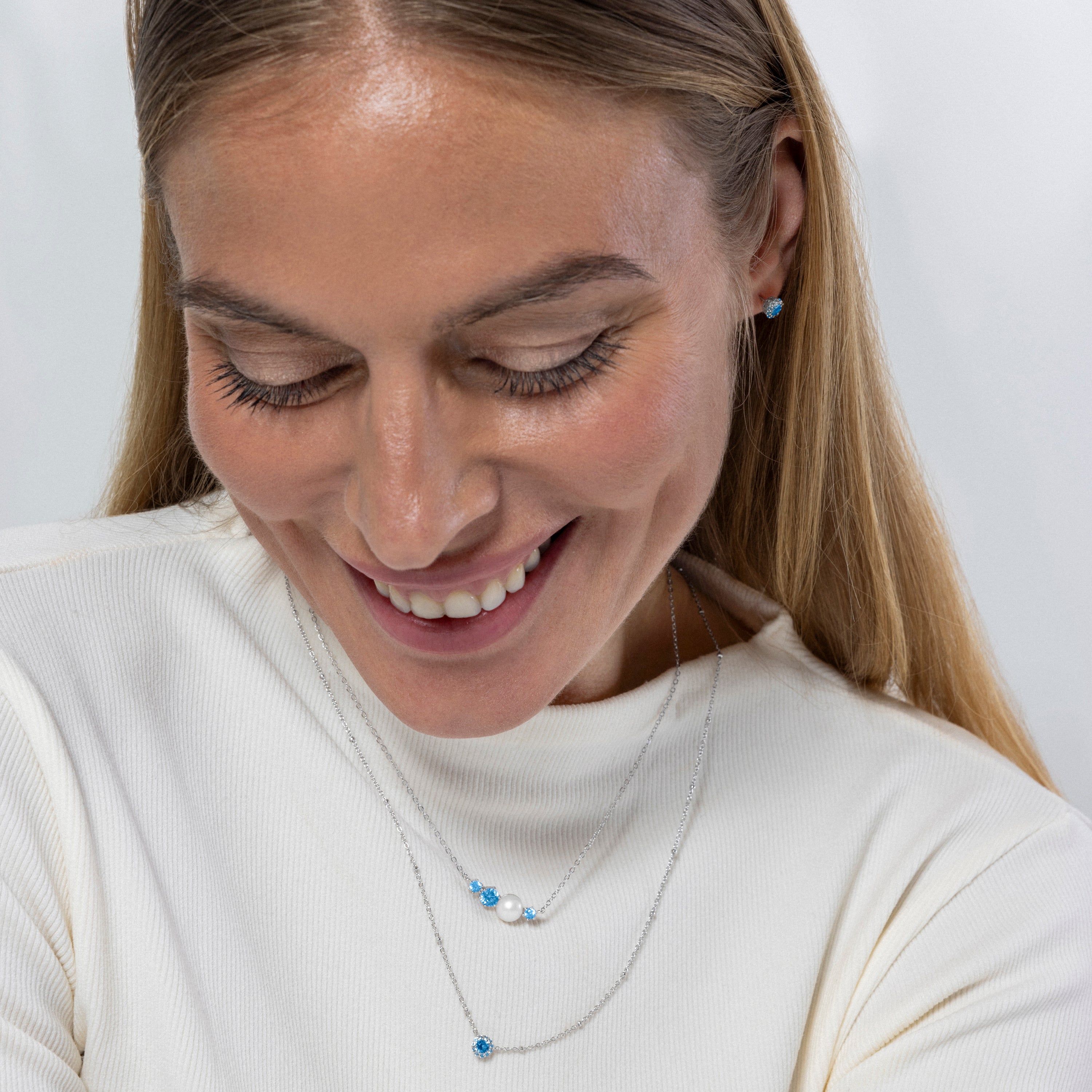 Collar de Plata de Ley 925 y Circonita Zafiro acabado en rodio - Hafai