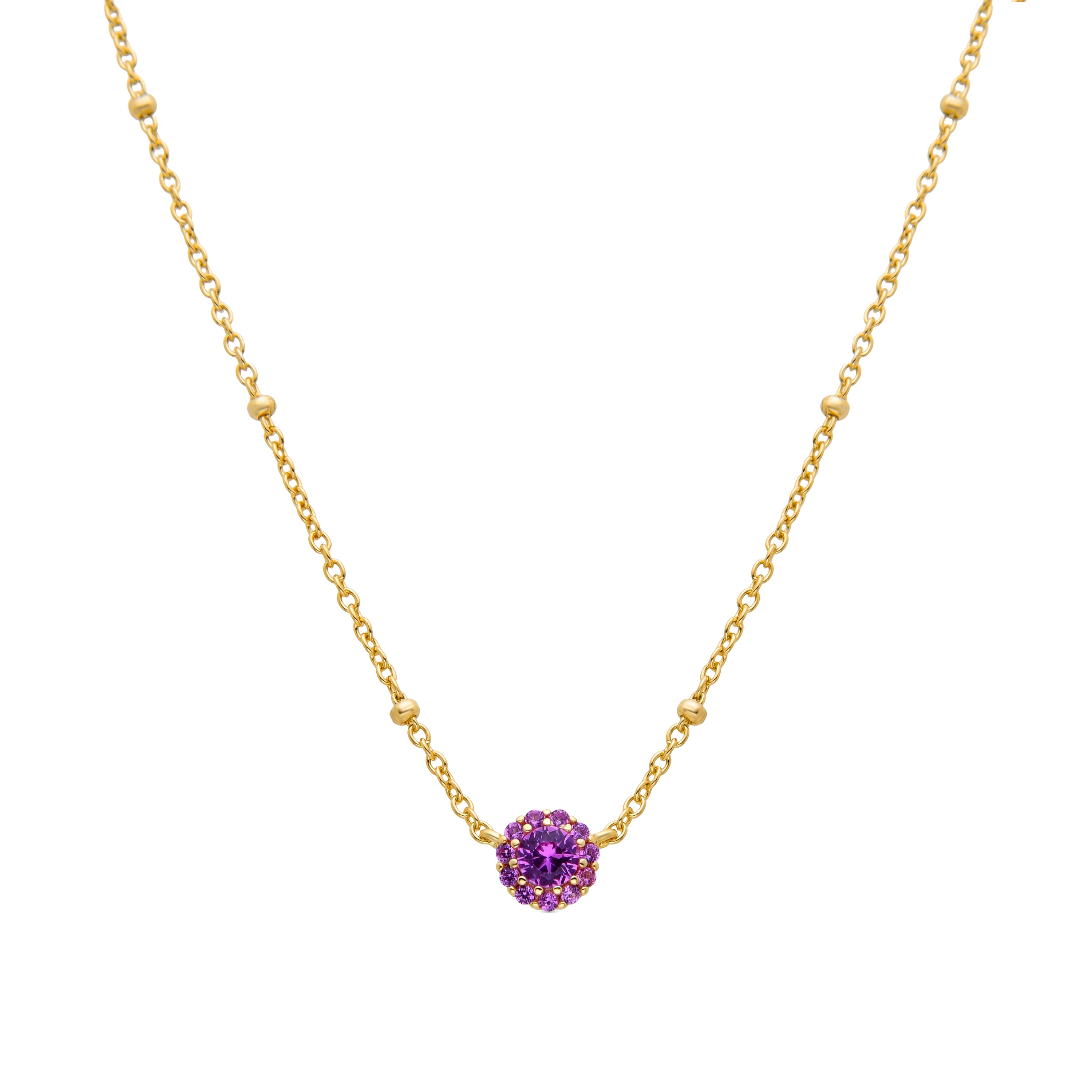 Collar de Plata de Ley 925 y Circonita Rosa acabado en oro amarillo de 18k - Hafai