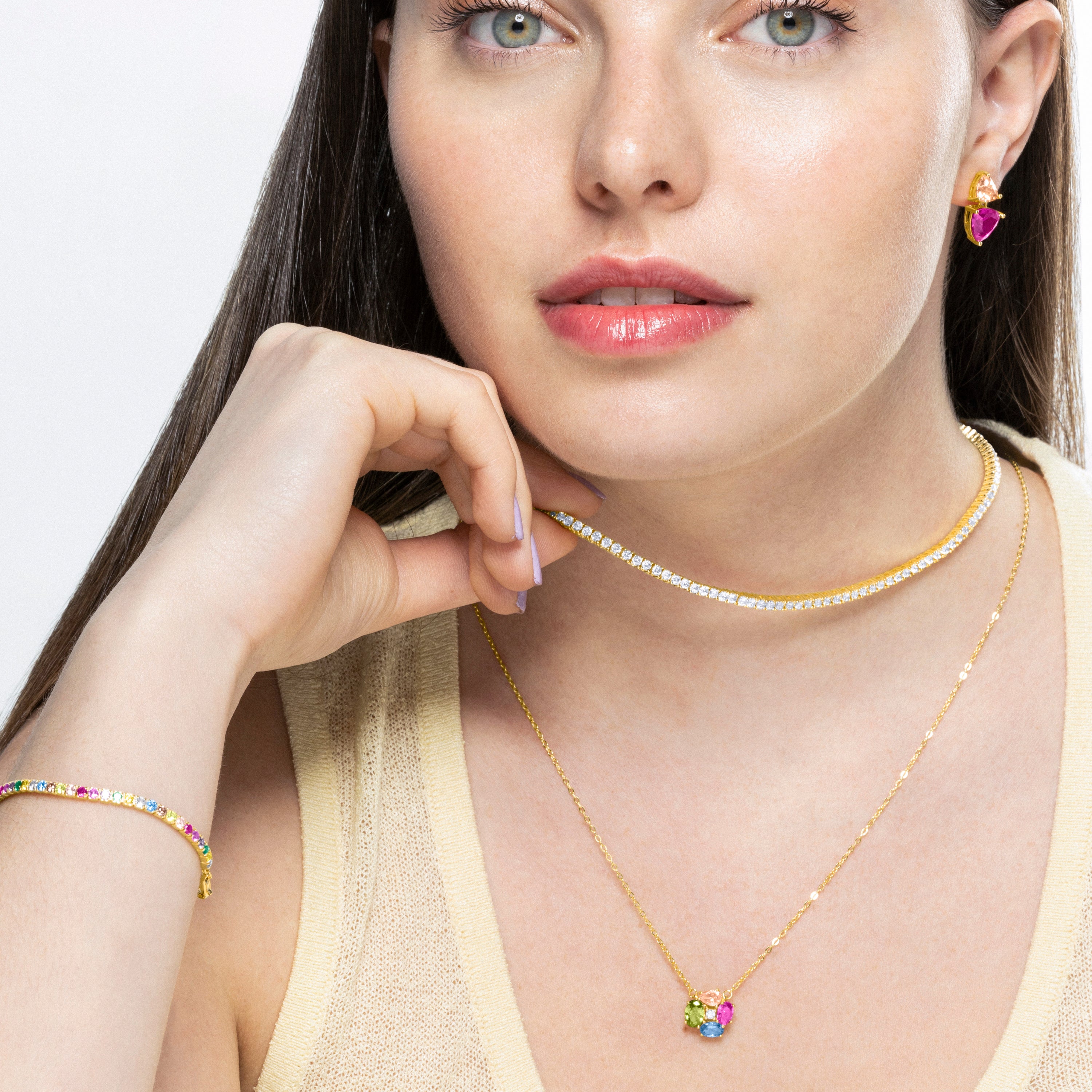 Collar de Plata de Ley 925 y Circonita Multicolor acabado en oro amarillo de 18k - Ilsah