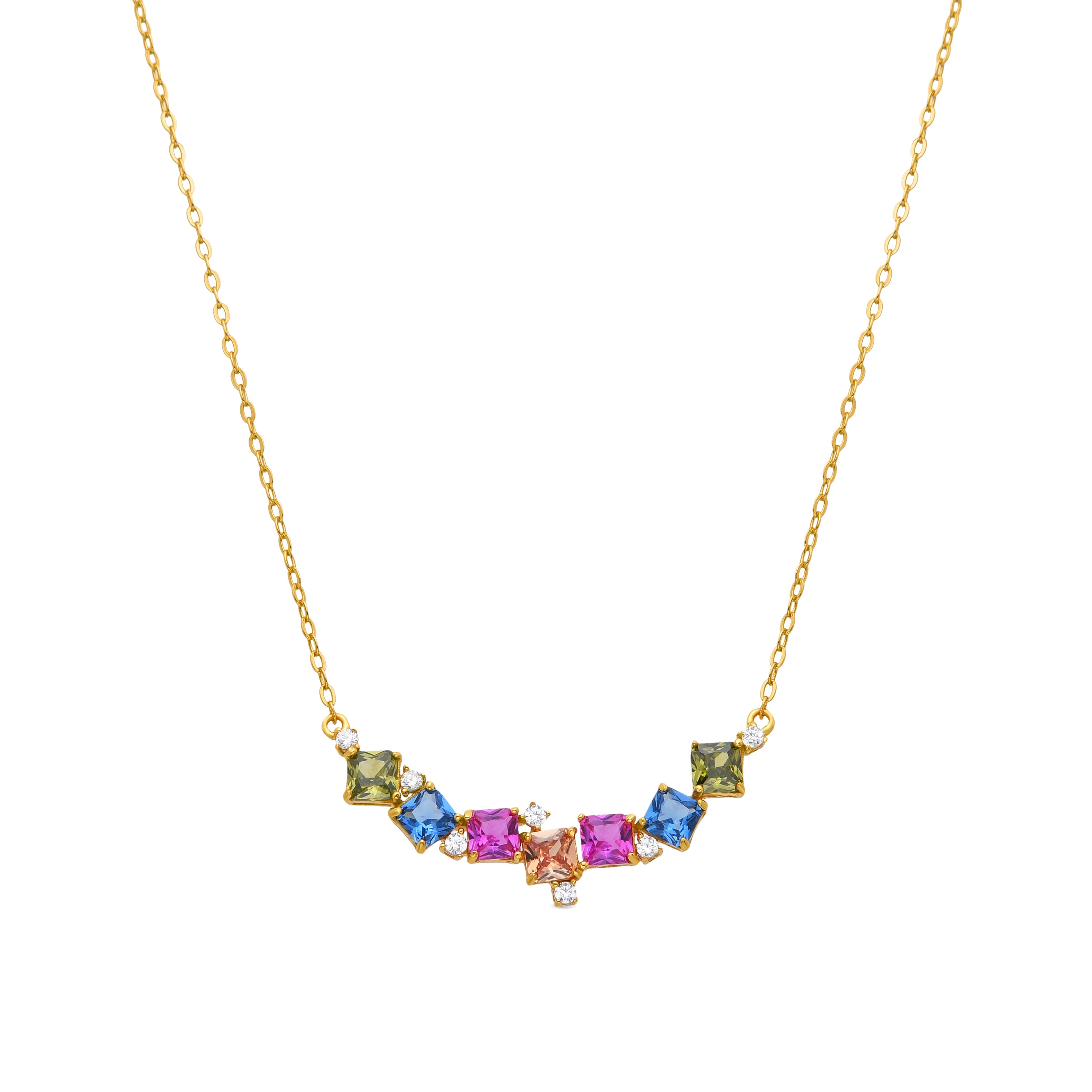 Collar de Plata de Ley 925 y Circonita Multicolor acabado en oro amarillo de 18k - Akma