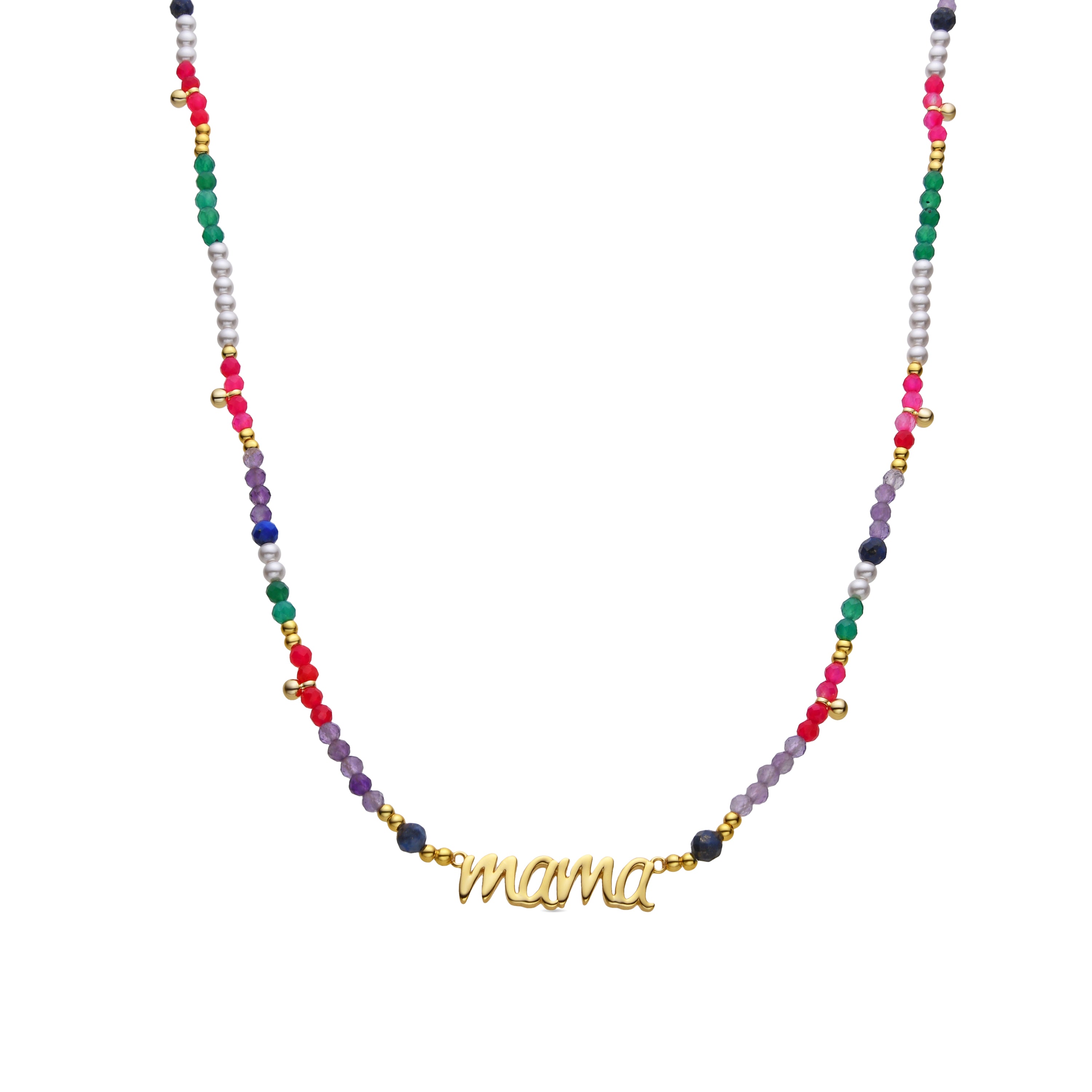 Collar de Plata de Ley 925 y Cristal Multicolor acabado en oro amarillo de 18k - Mama