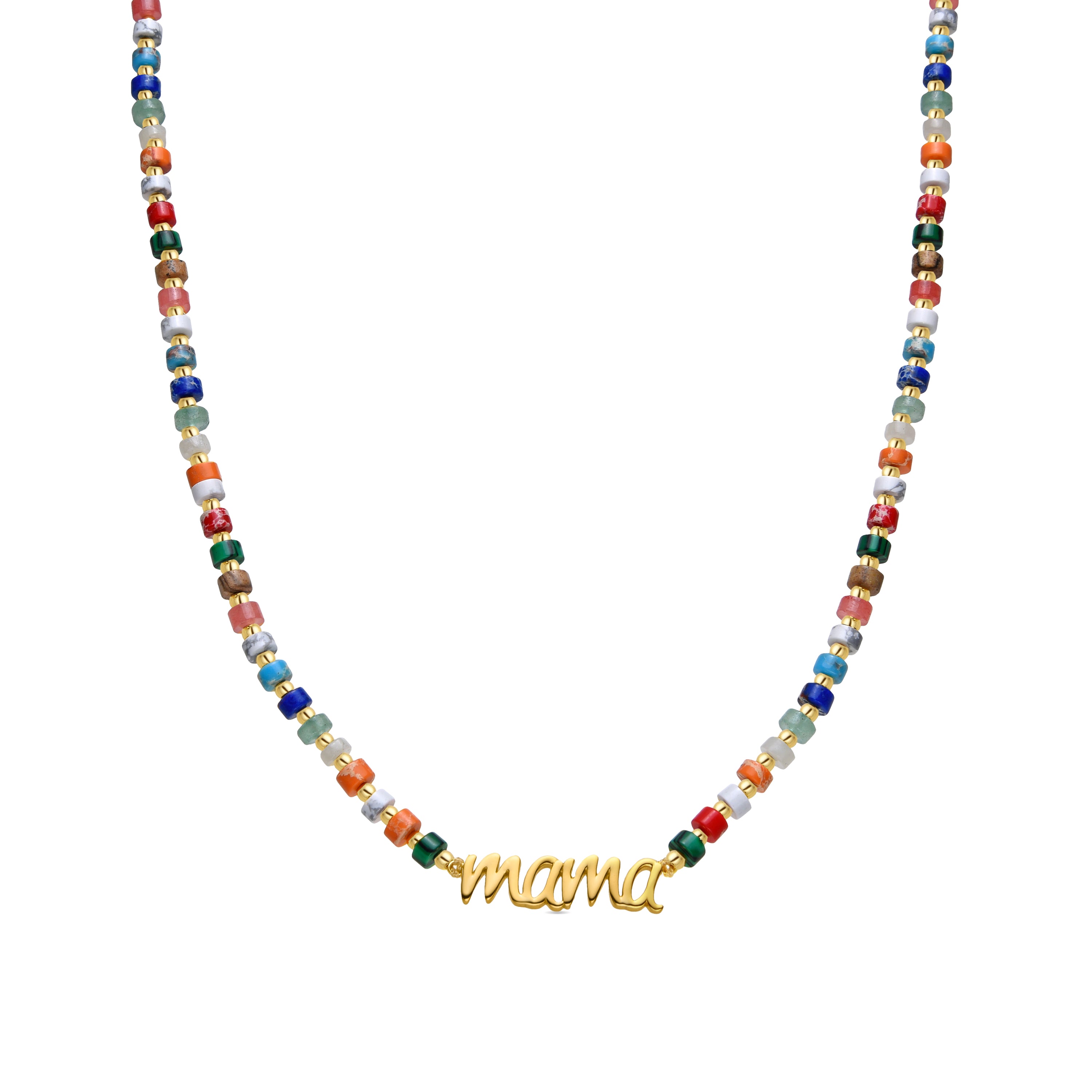 Collar de Plata de Ley 925 y Cristal Multicolor acabado en oro amarillo de 18k - Mama