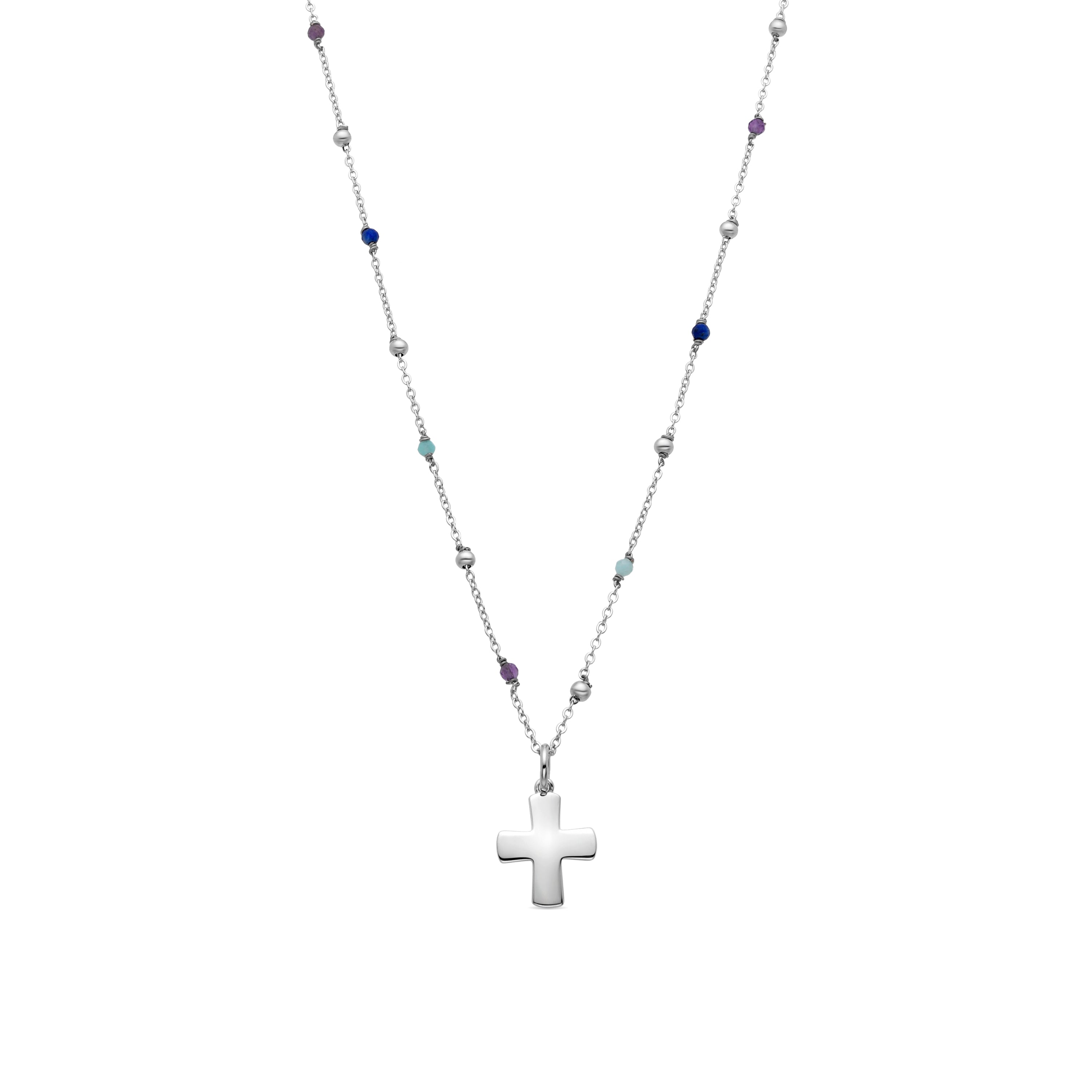 Collar de Plata de Ley 925 y Circonita Zafiro acabado en rodio - Cruz