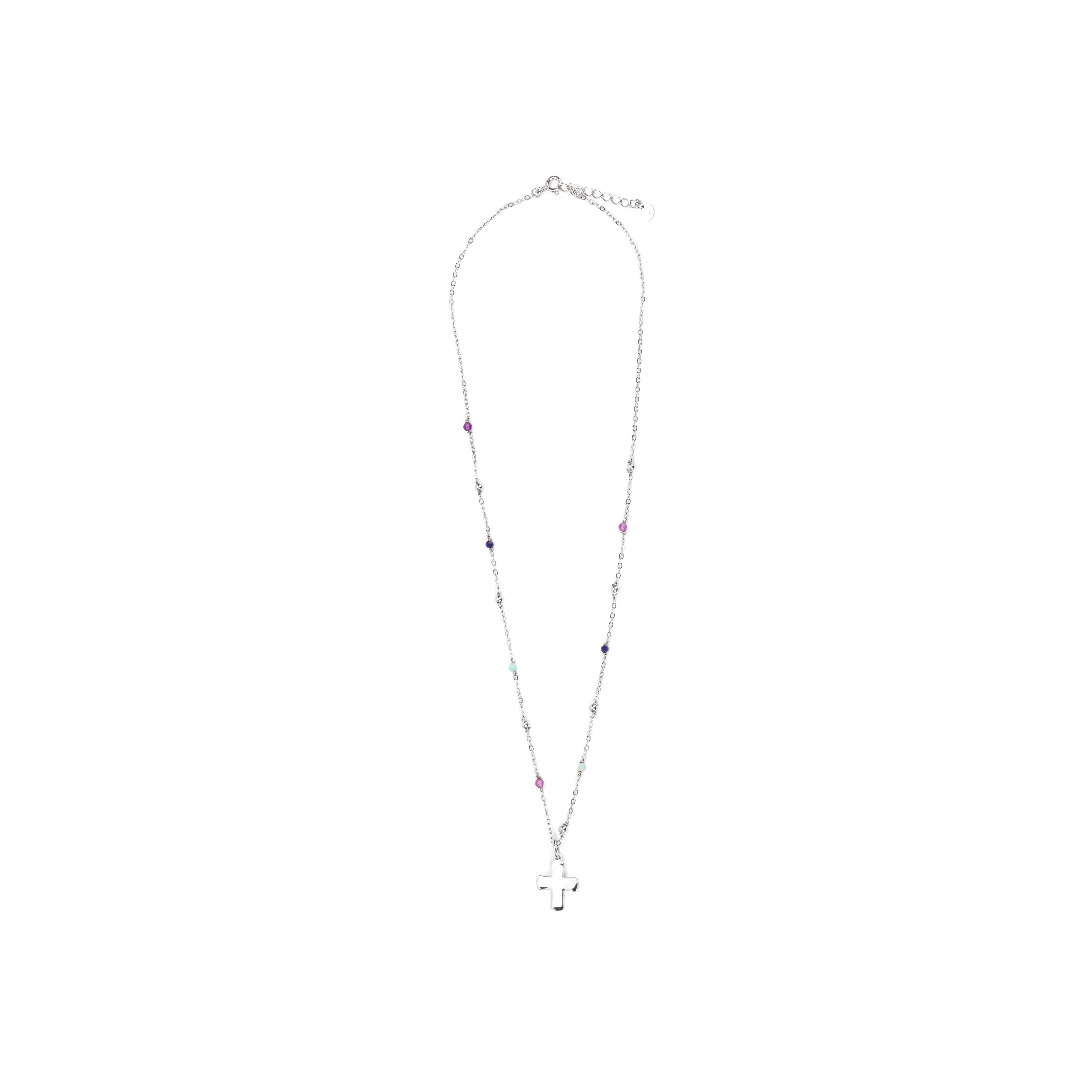 Collar de Plata de Ley 925 y Circonita Zafiro acabado en rodio - Cruz