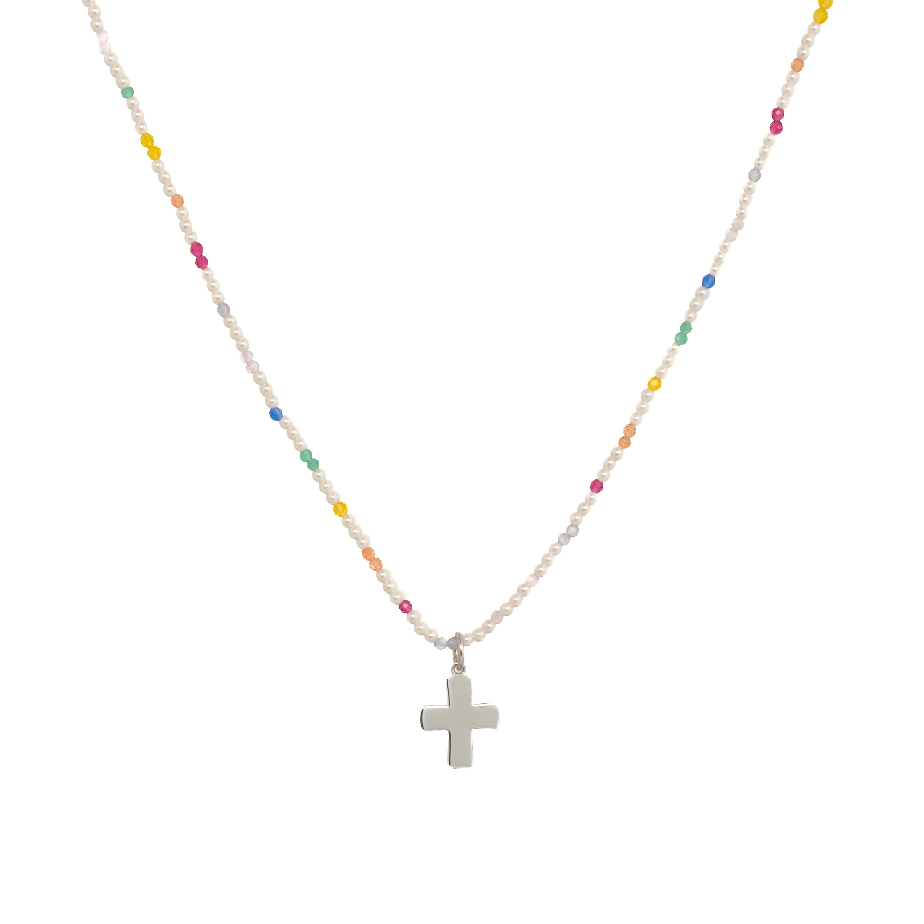 Collar de Plata de Ley 925 y Circonita Multicolor acabado en rodio - Cruz