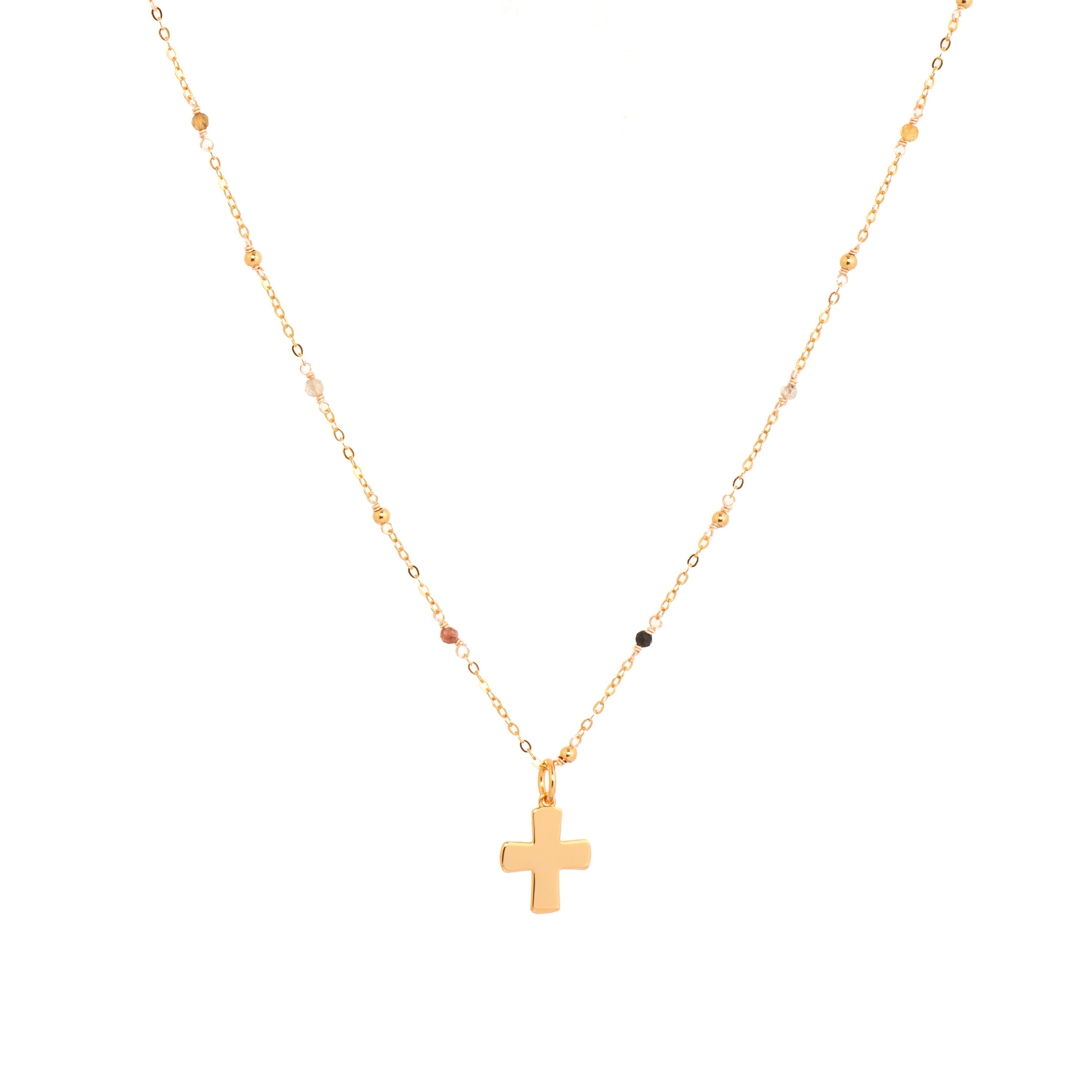 Collar de Plata de Ley 925 y Turmalina Multicolor acabado en oro amarillo 18k - Cruz