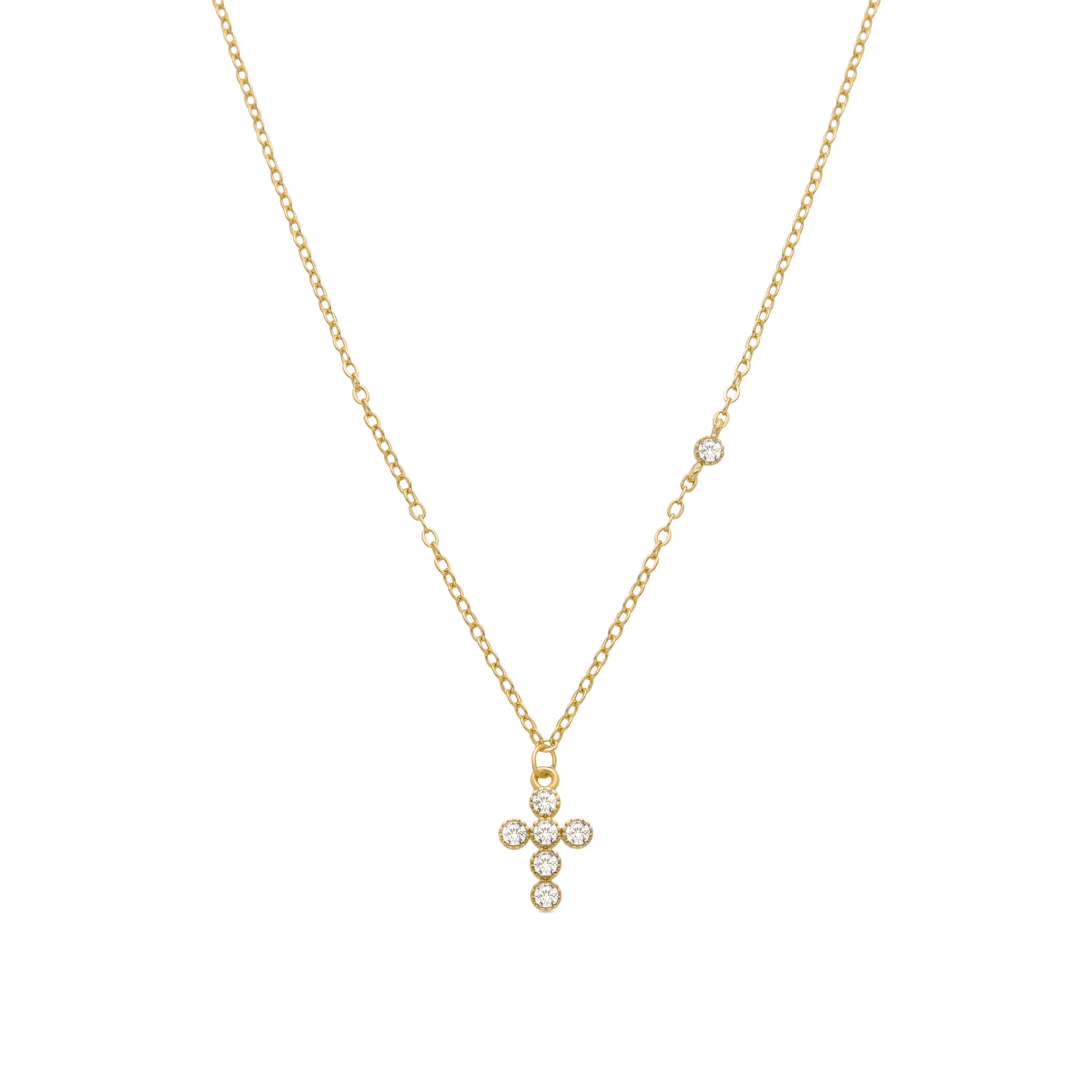 Collar de Plata de Ley 925 y Circonita Brillante acabado en oro amarillo de 18k - Cruz