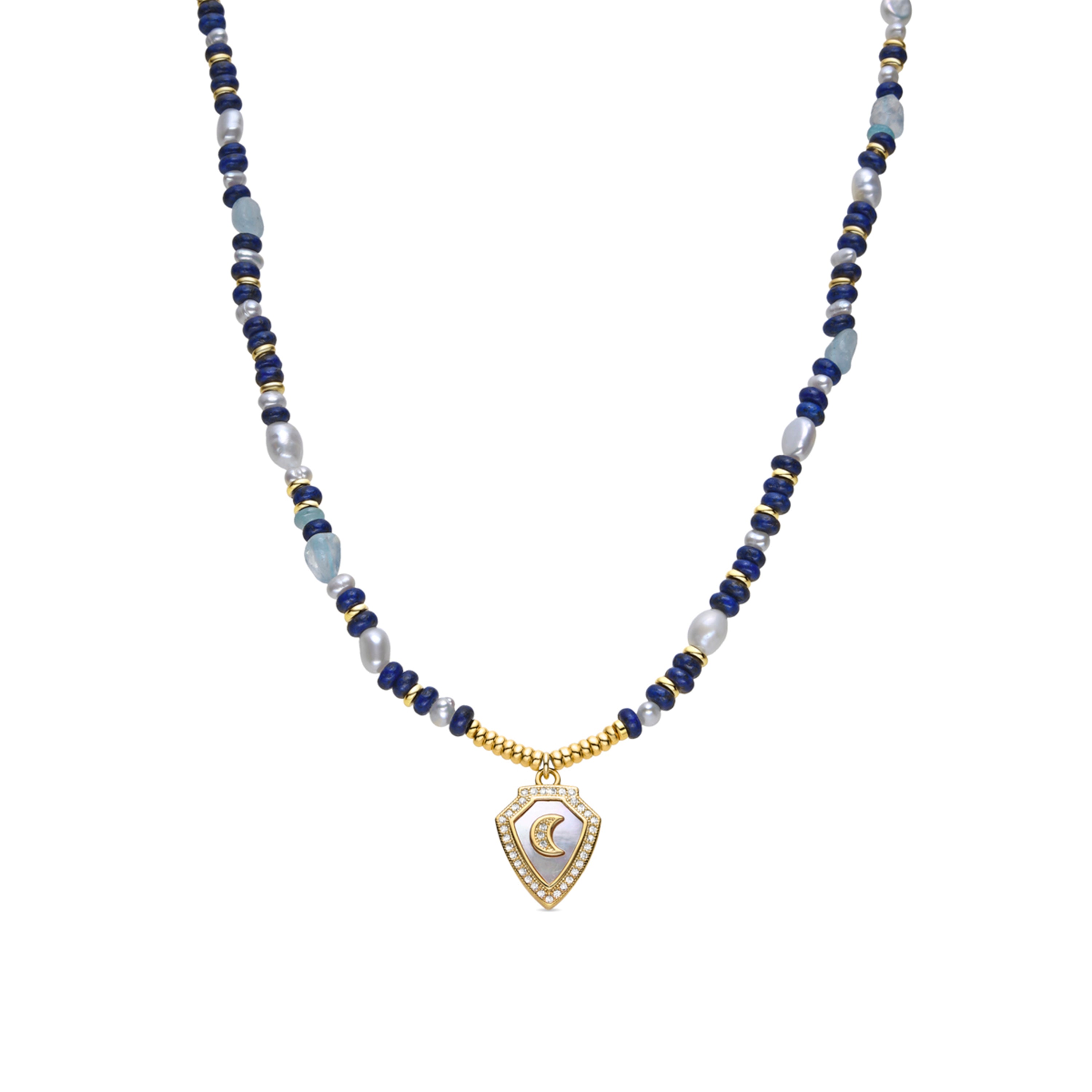 Collar de Plata de Ley 925 y Lapislazuli Natural acabado en oro amarillo de 18k - Menya