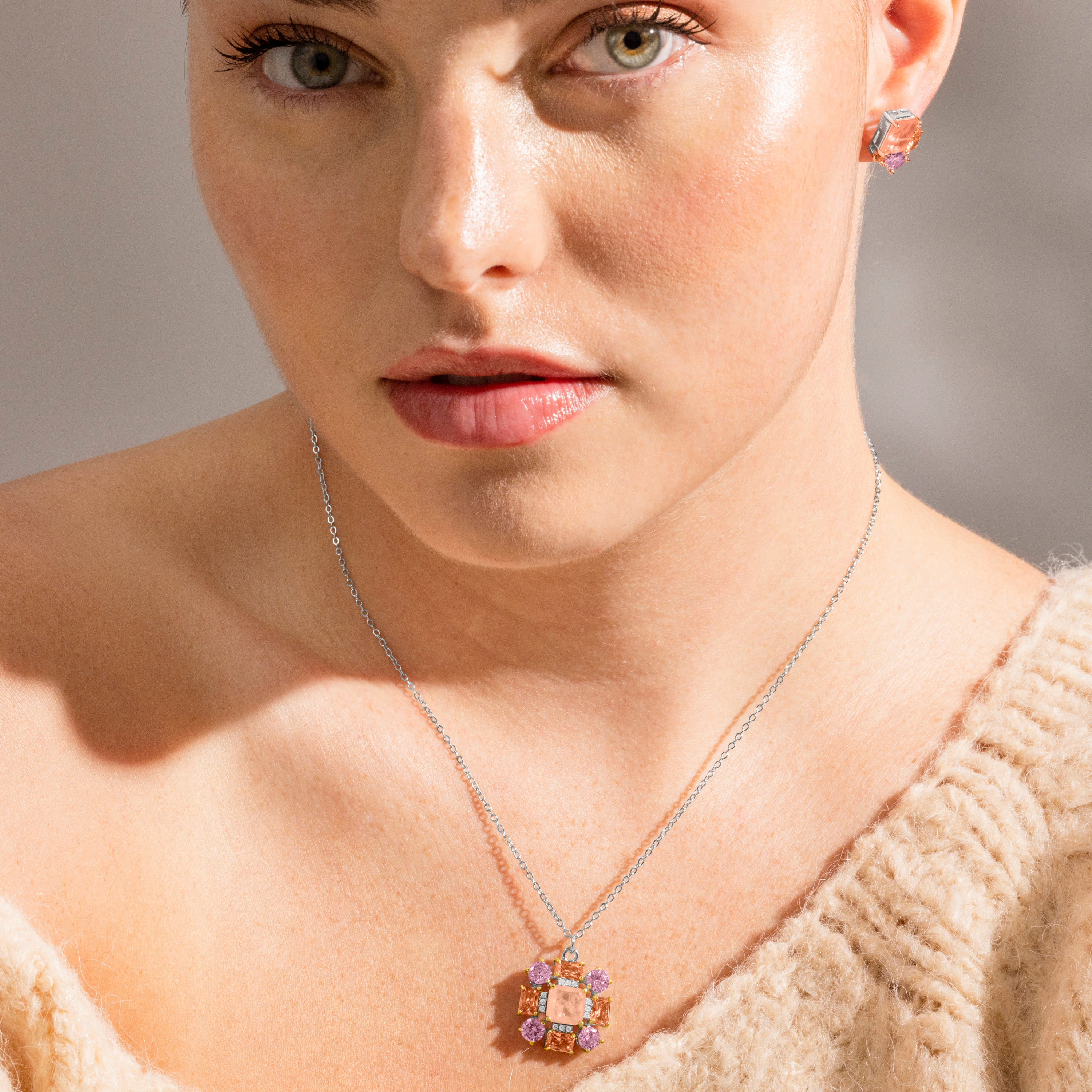 Collar de Plata de Ley 925 y Circonita Multicolor Acabado En Oro Rosa de 18K - Baelu