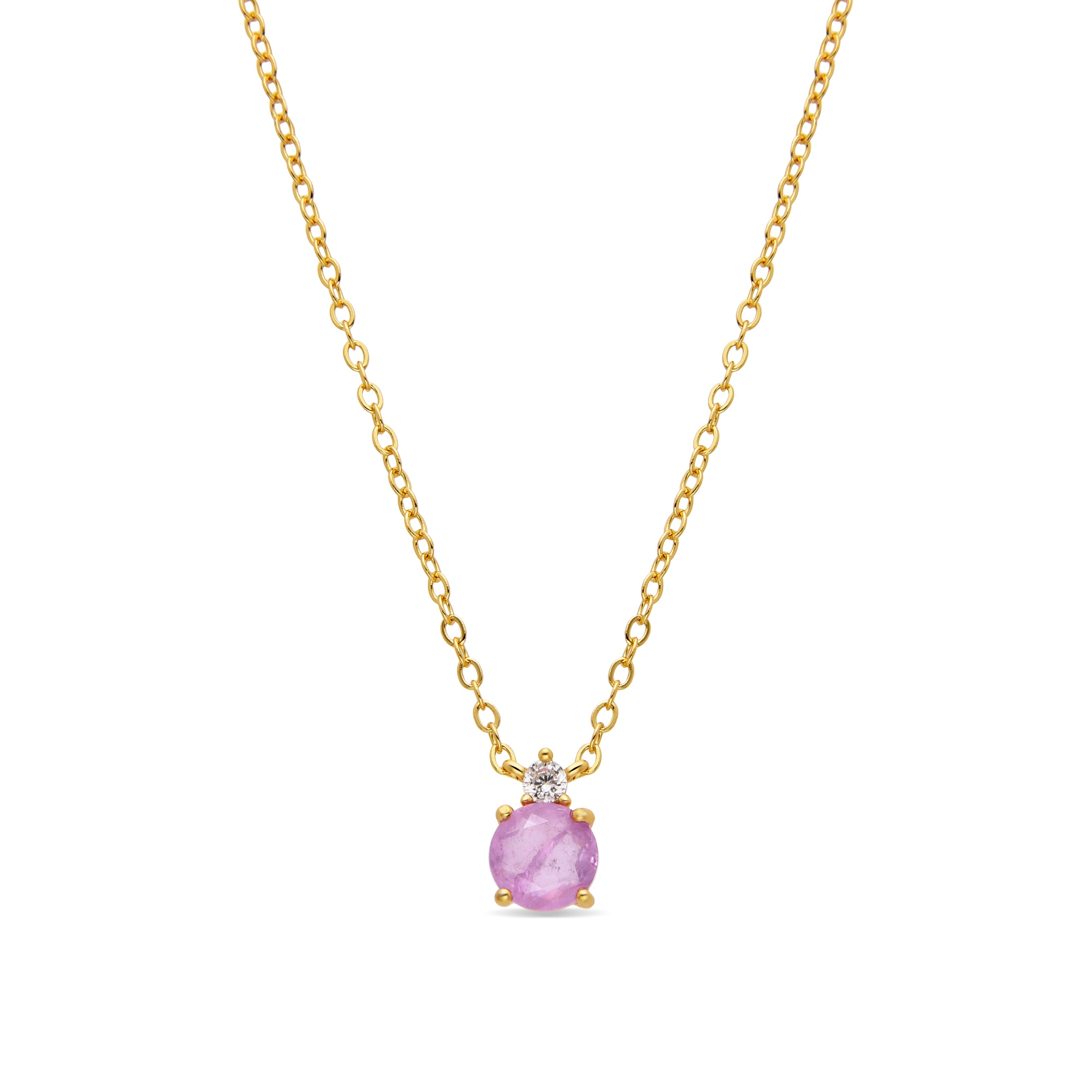 Collar de Plata de Ley 925 y Cuarzo Hidrotermal Kunzita acabado oro 18k - Akma