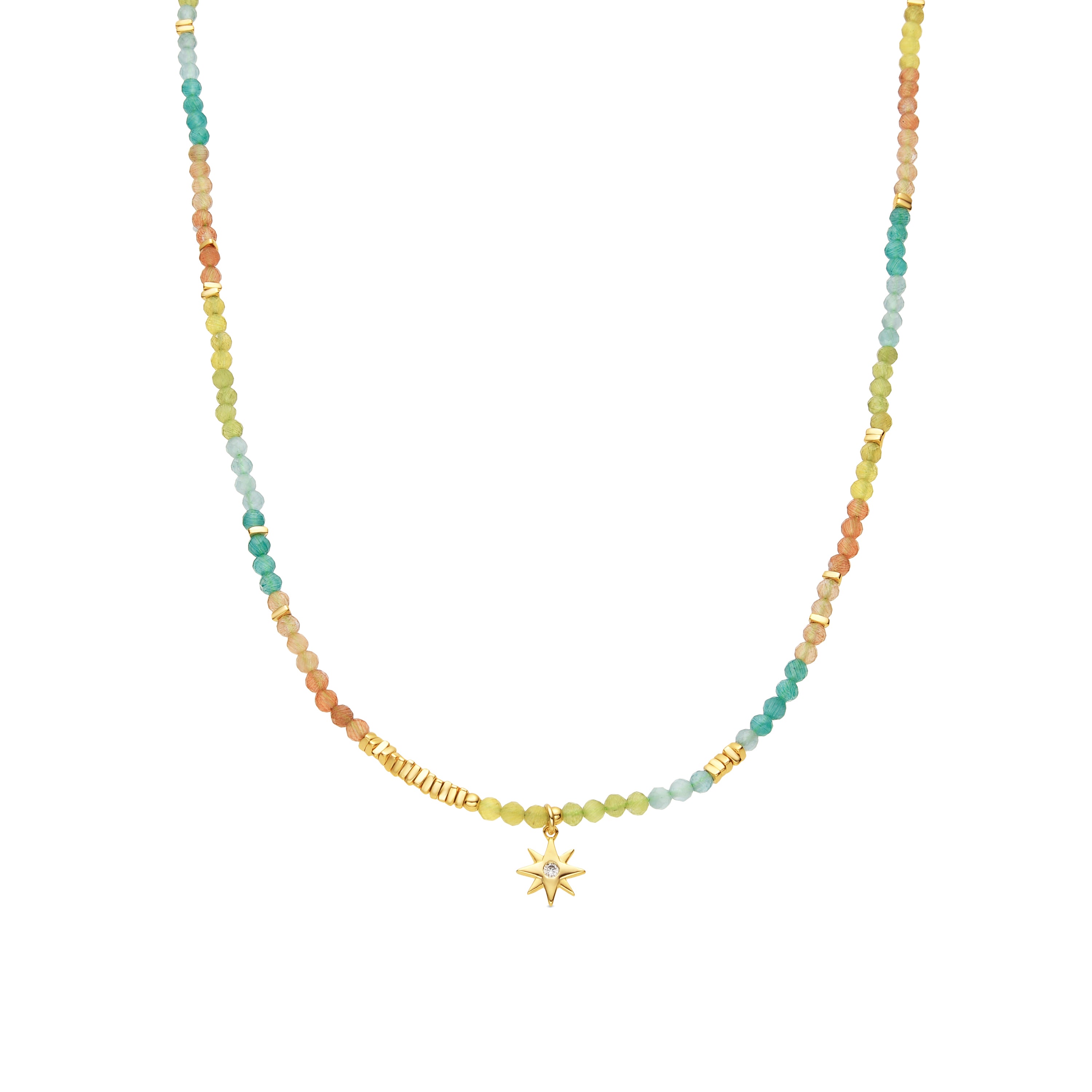 Collar de Plata de Ley 925 y Cristal Multicolor acabado oro amarillo de 18k - Pholor