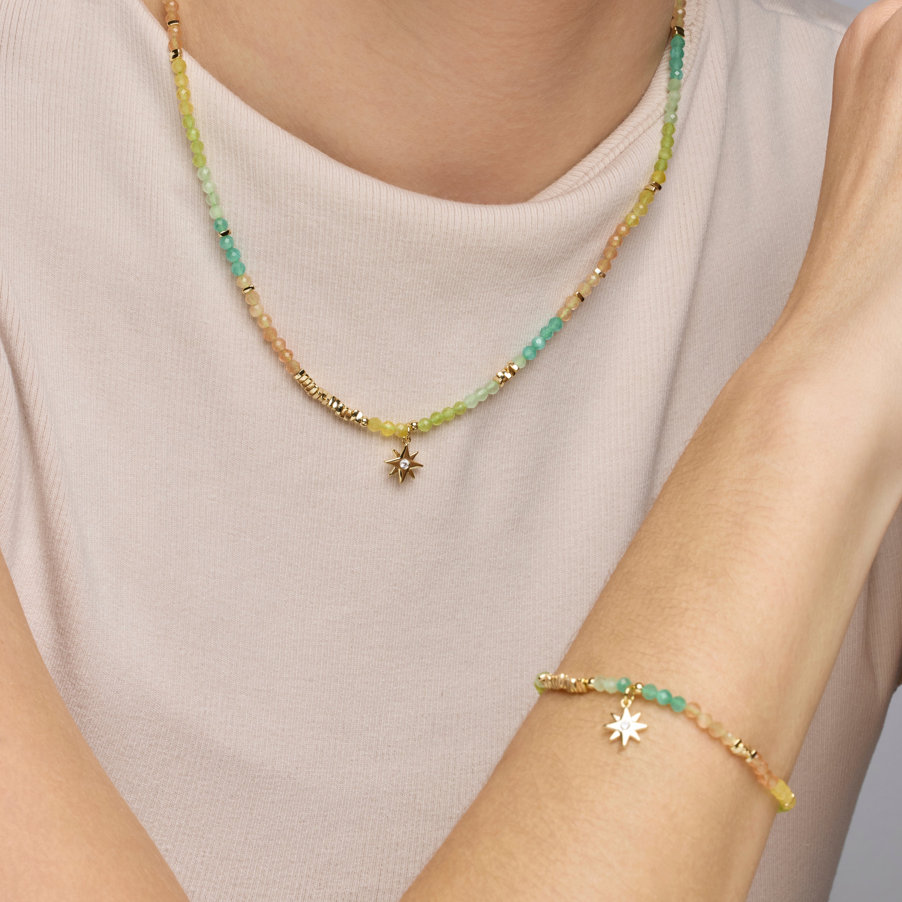 Collar de Plata de Ley 925 y Cristal Multicolor acabado oro amarillo de 18k - Pholor