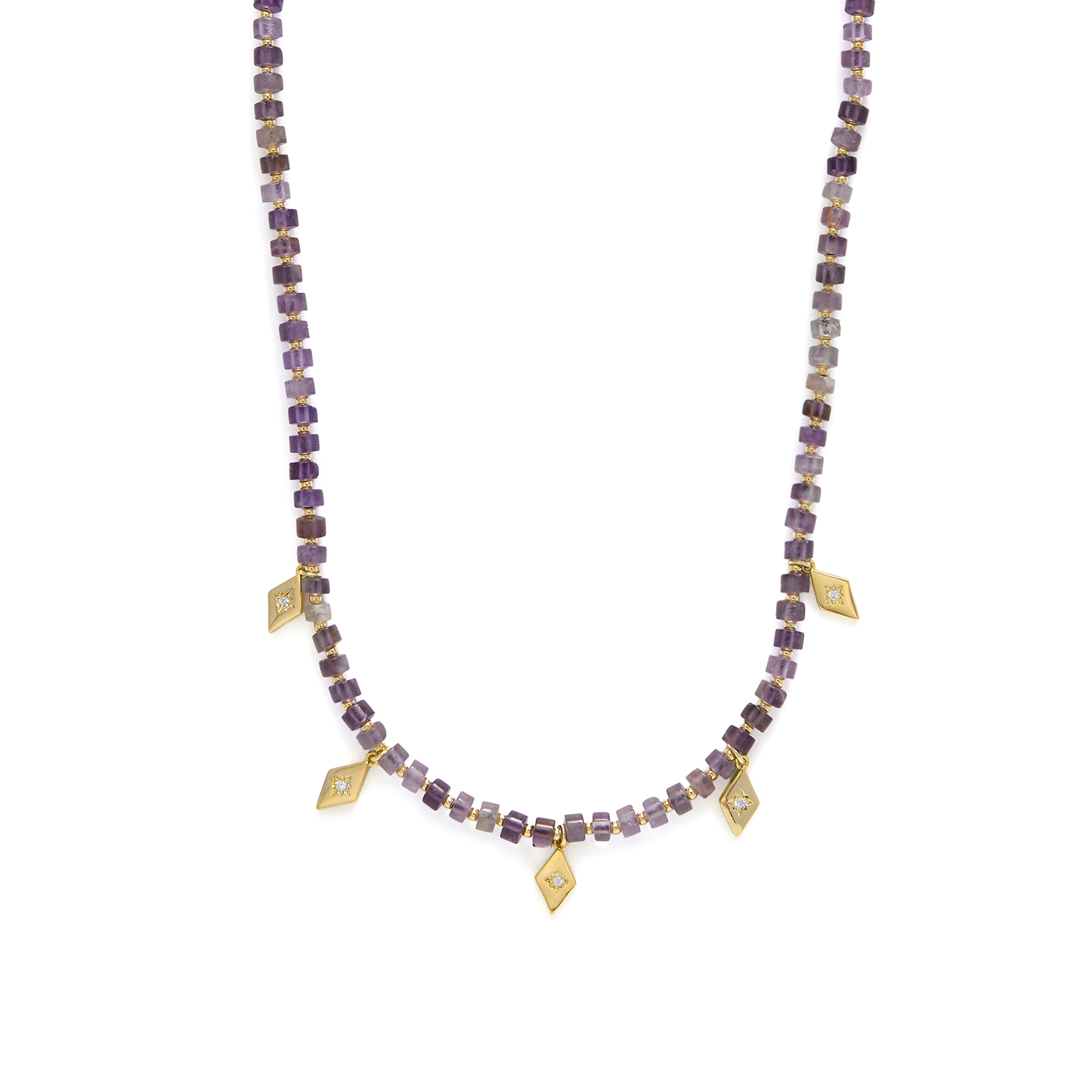 Collar de Plata de Ley 925 y Amatista Natural acabado en oro amarillo 18k - Thyfa