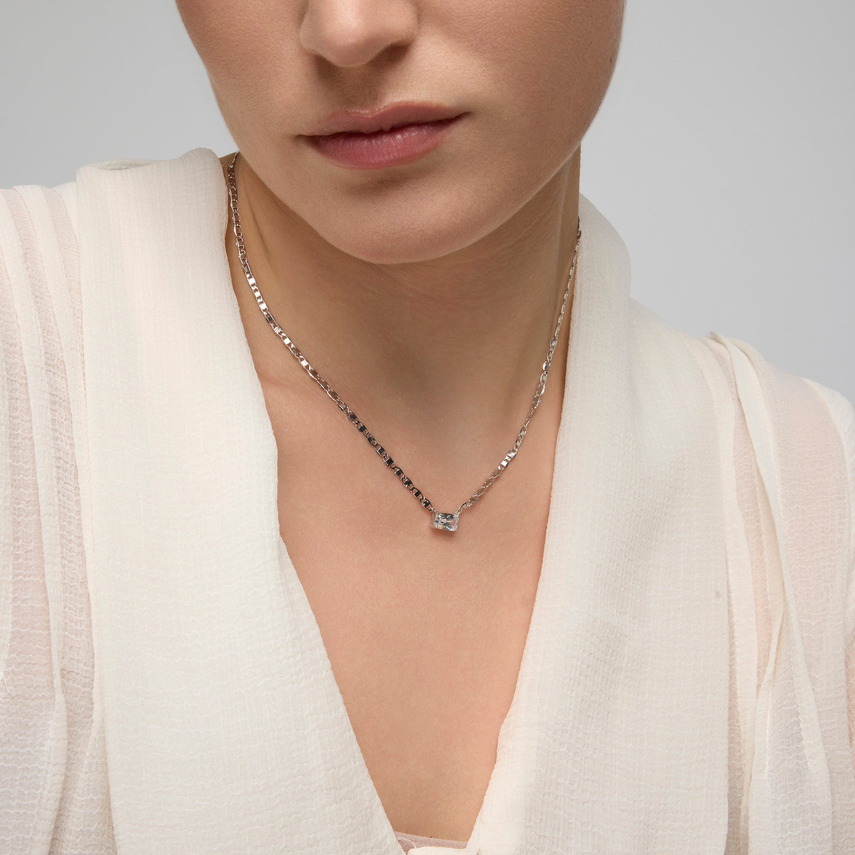 Collar de Plata de Ley 925 y Circonita Brillante acabado rodio - Dusan