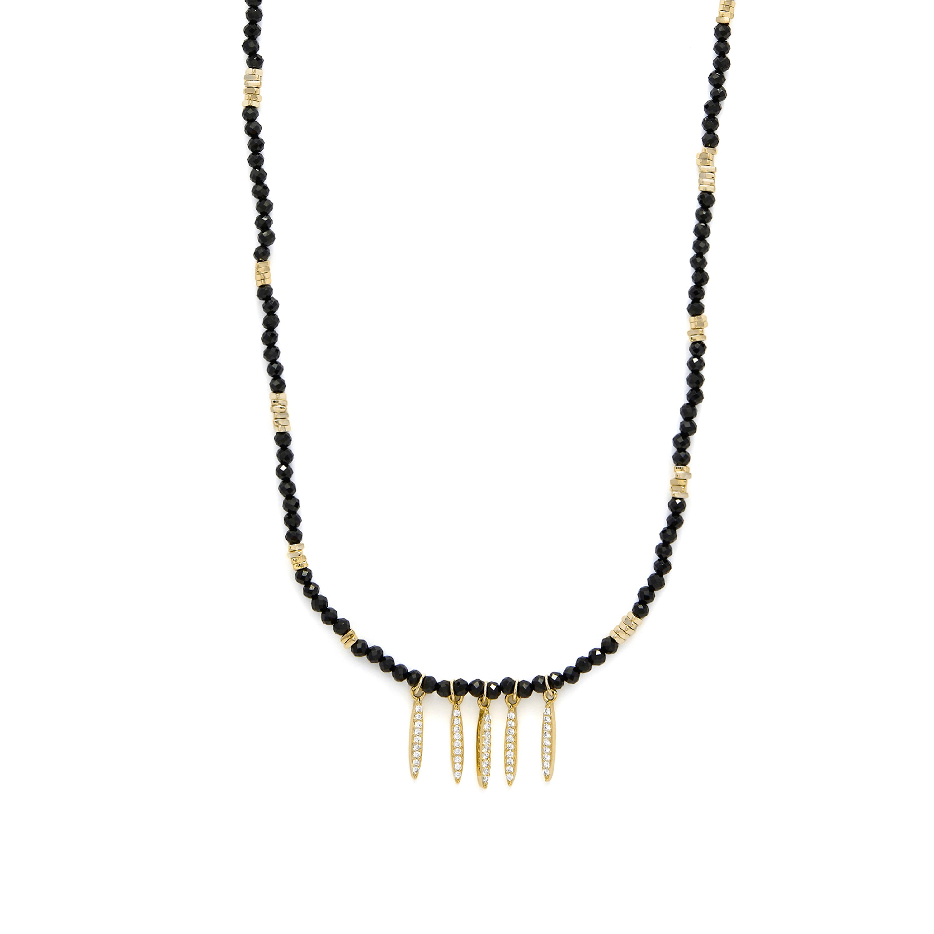 Collar de Plata de Ley 925 y Cristal Negro acabado en oro amarillo 18k - Huesdi