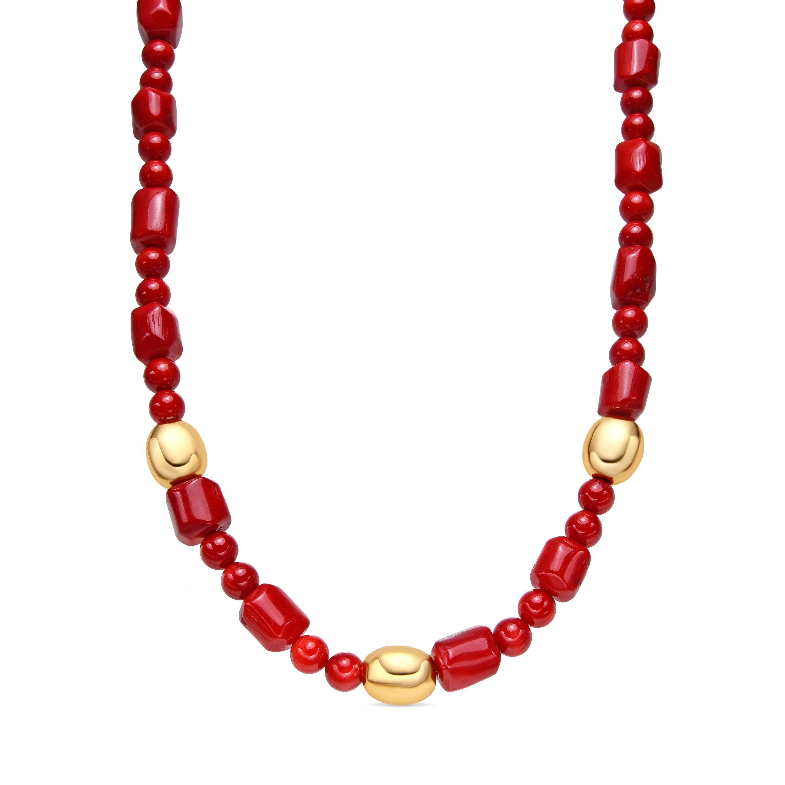 Collar de Plata de Ley 925 y Coral acabado oro amarillo de 18k - Caheart