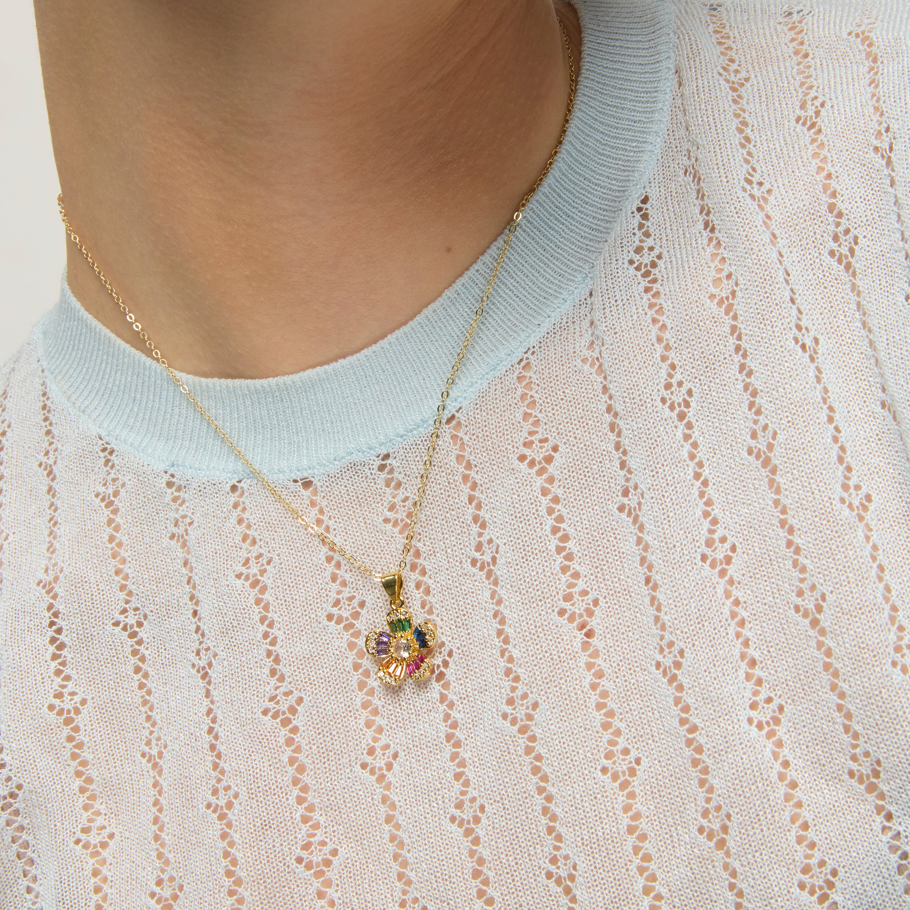 Collar de Plata de Ley 925 y Circonita Multicolor acabado oro amarillo de 18k - Biur