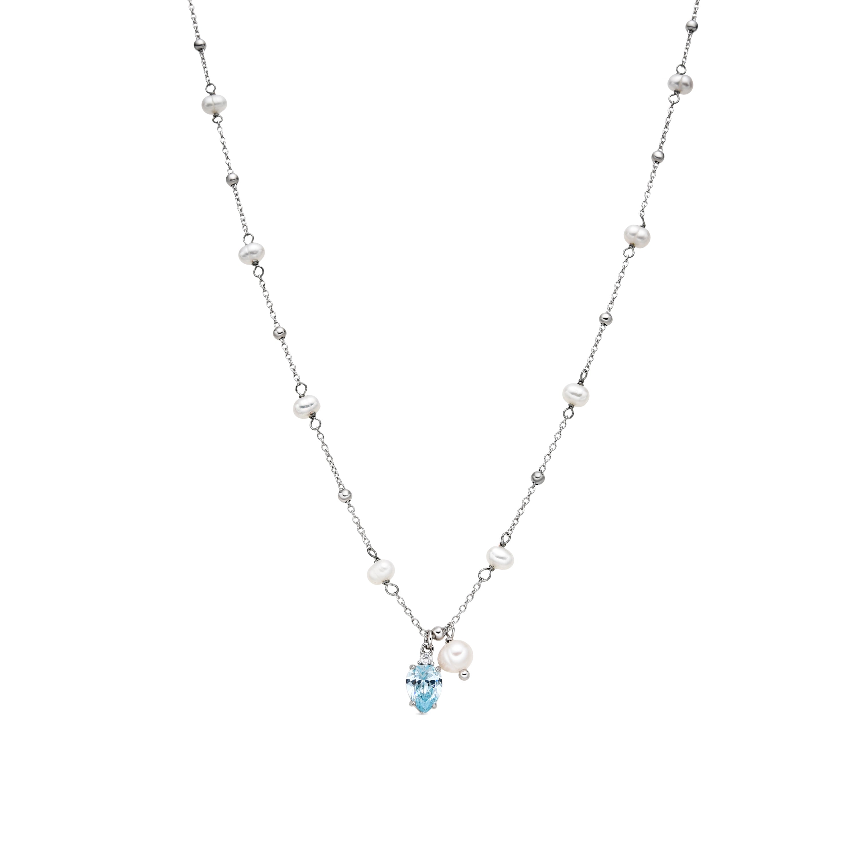 Collar de Plata de Ley 925 y Circonita Aguamarina acabado rodio - Lebao