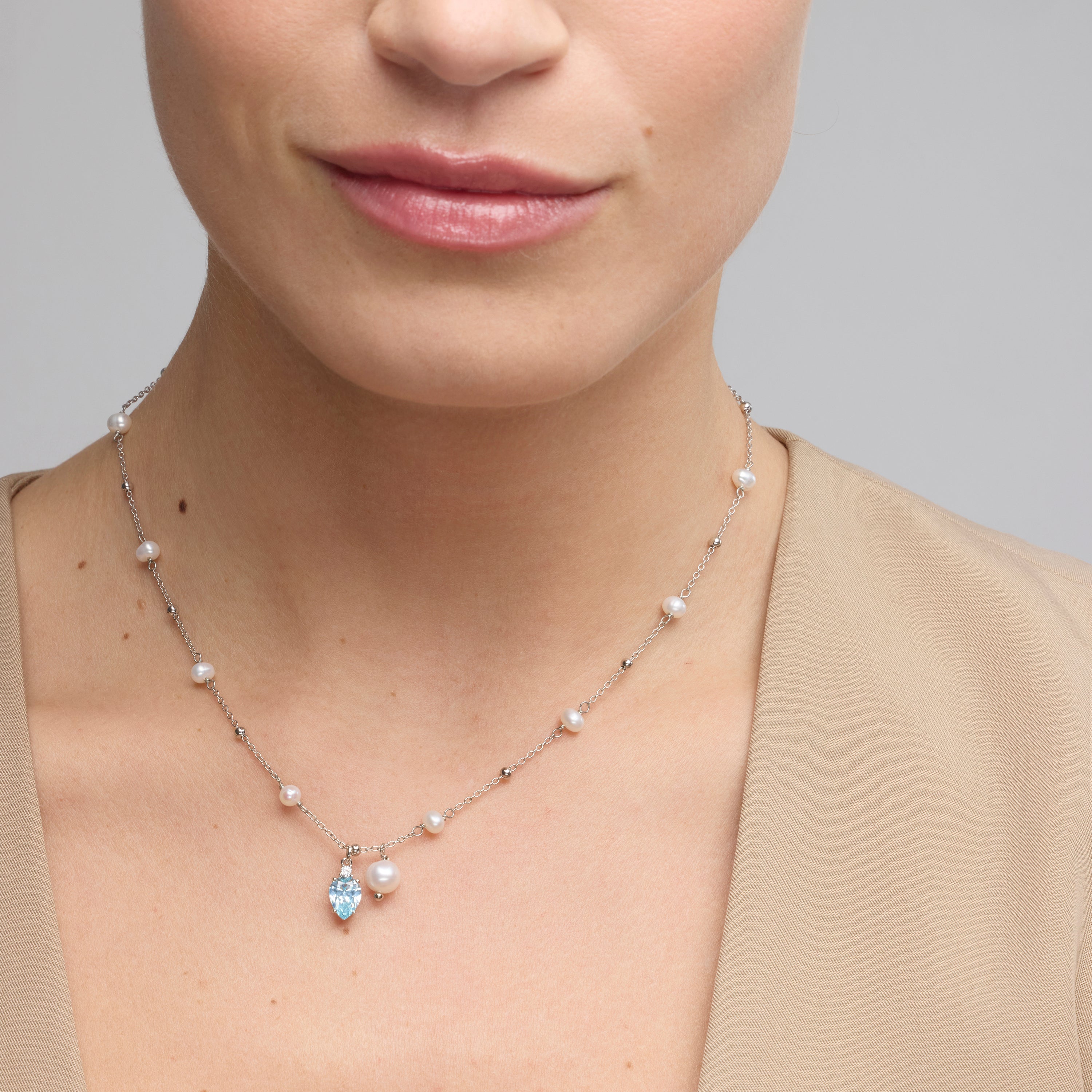 Collar de Plata de Ley 925 y Circonita Aguamarina acabado rodio - Lebao