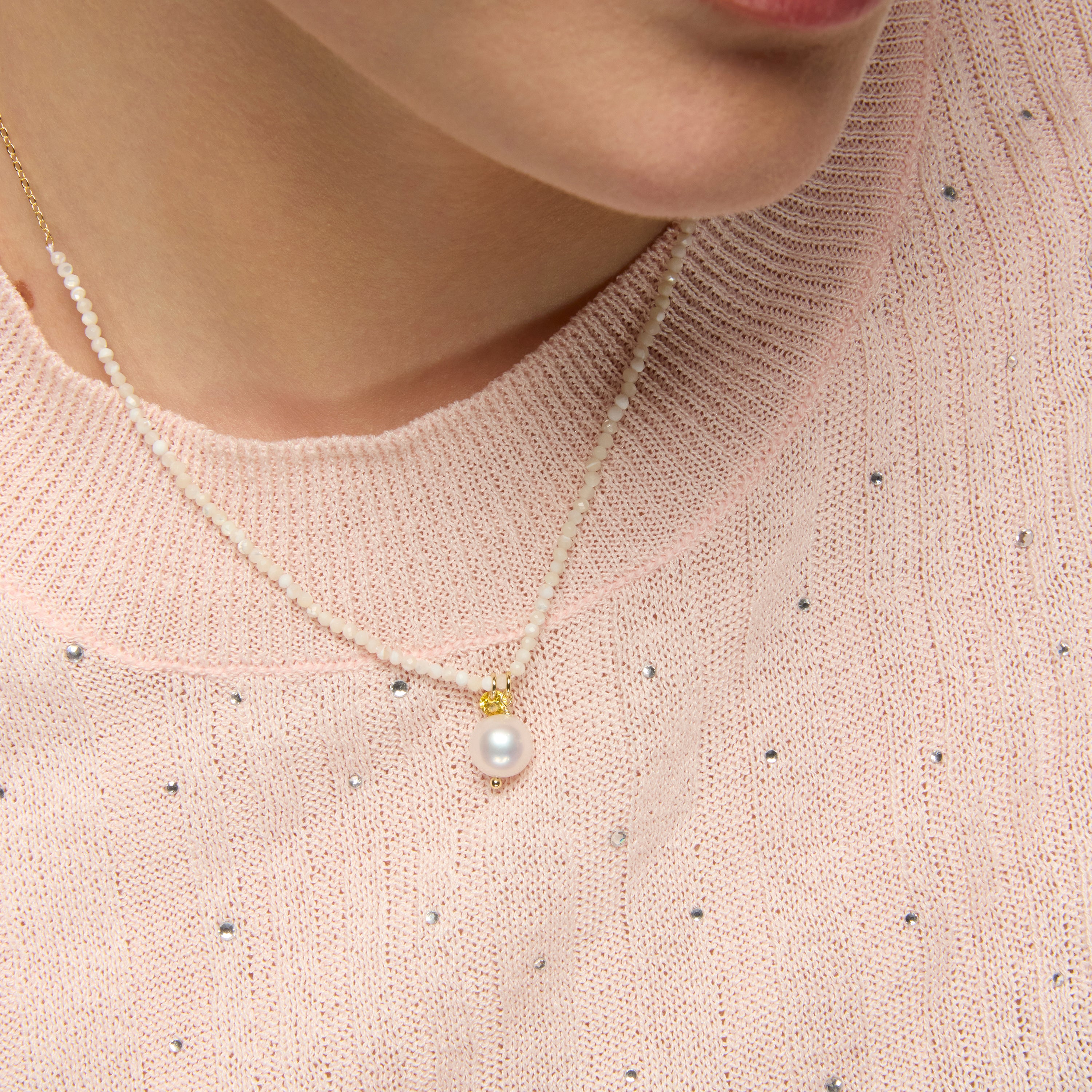 Collar de Plata de Ley 925 y Cristal Blanco acabado oro amarillo de 18k - Husu