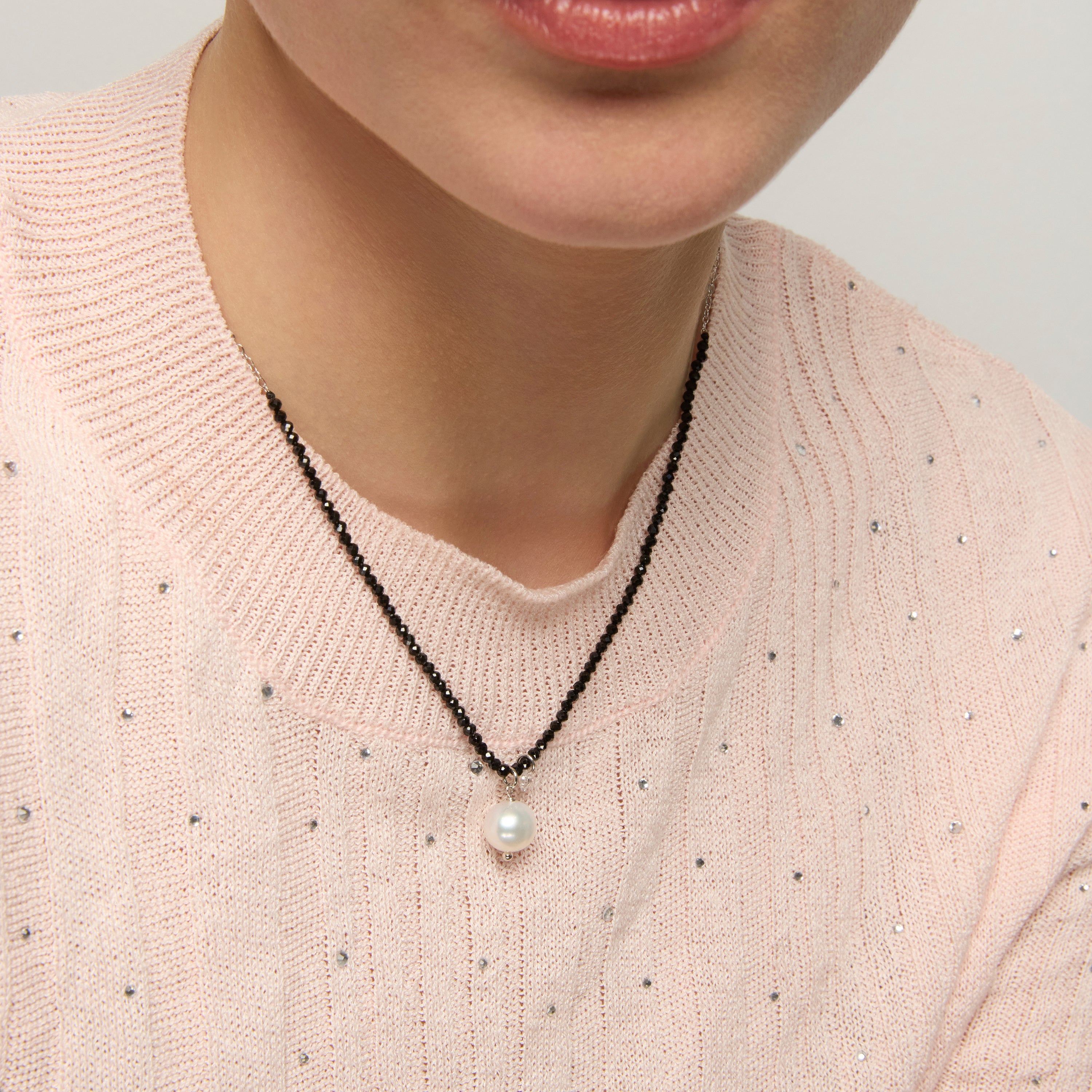 Collar de Plata de Ley 925 y Cristal Negro acabado rodio - Husu