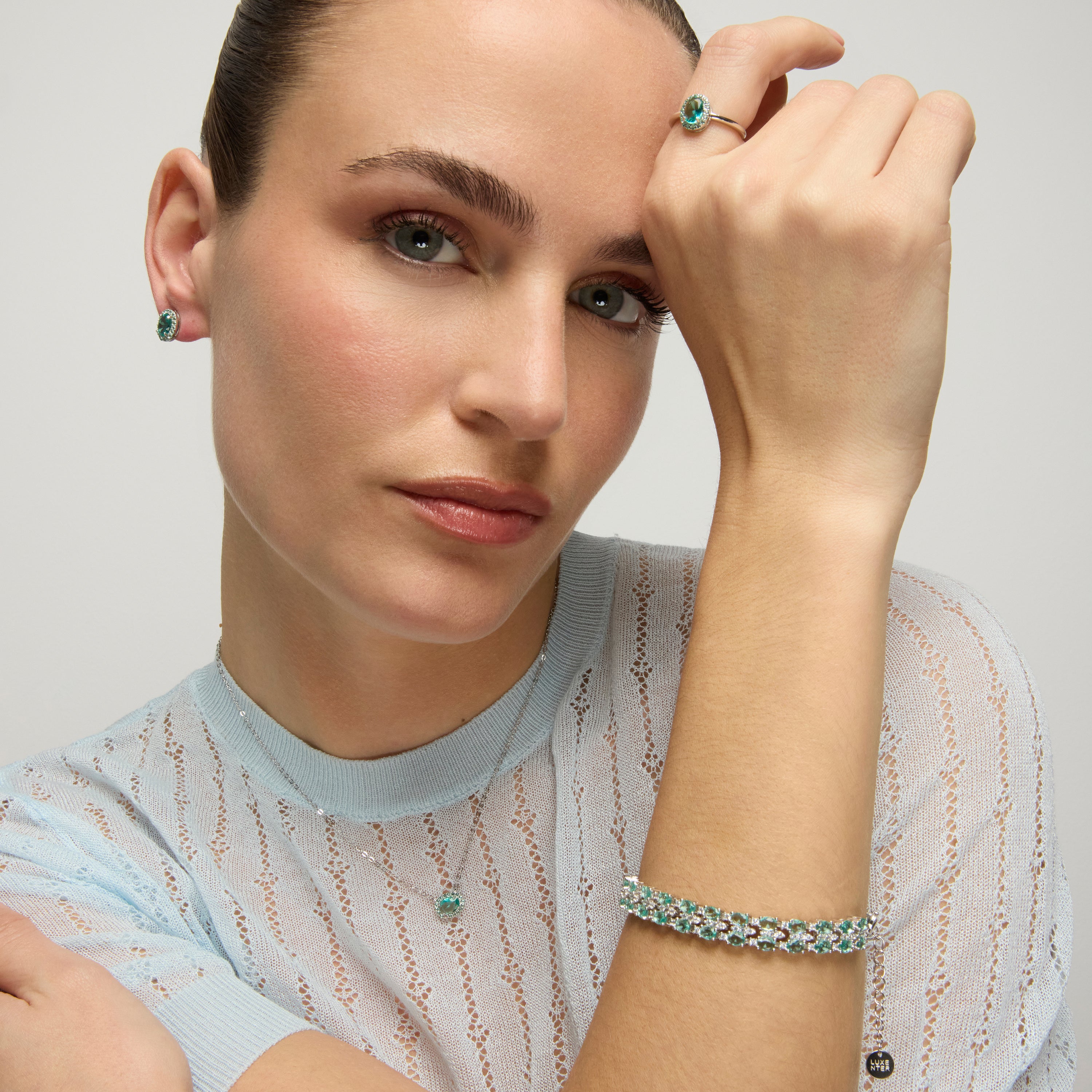 Collar de Plata de Ley 925 y Cuarzo Hidrotermal Verde Paraiba acabado rodio - Unxo