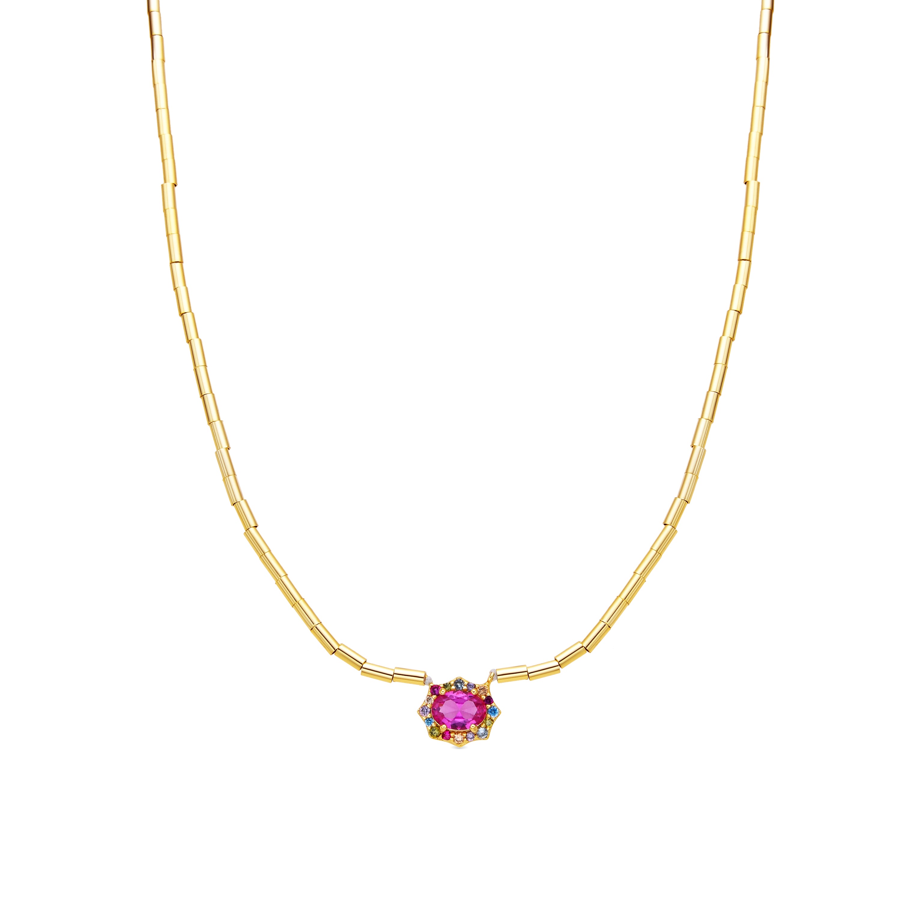 Collar de Plata de Ley 925 y Circonita Rubí acabado oro amarillo de 18k - Mezay