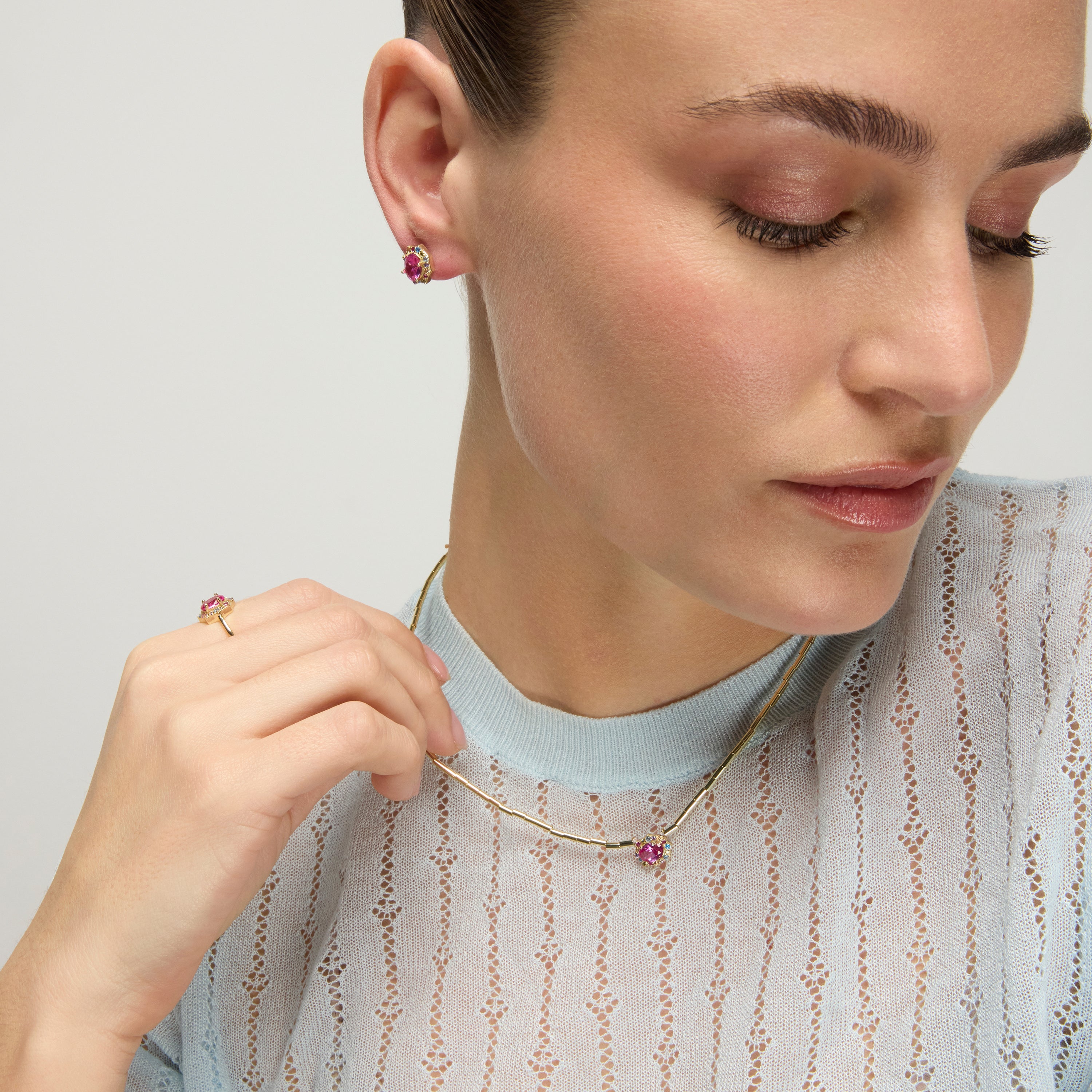 Collar de Plata de Ley 925 y Circonita Rubí acabado oro amarillo de 18k - Mezay