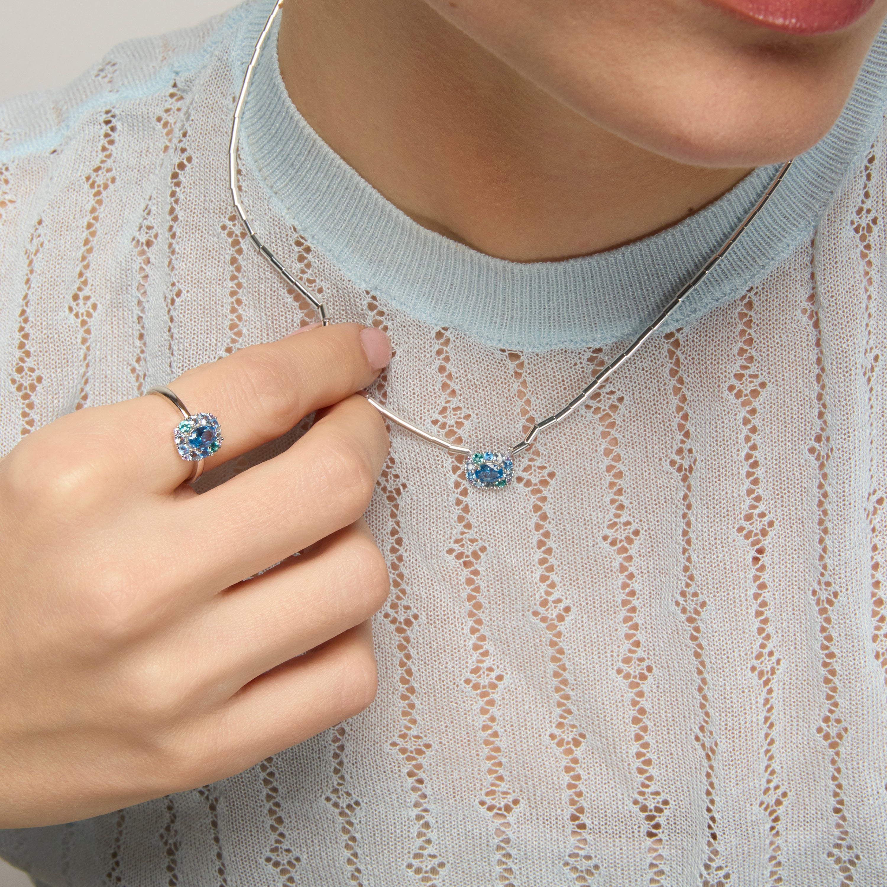 Collar de Plata de Ley 925 y Circonita Zafiro acabado rodio - Mezay