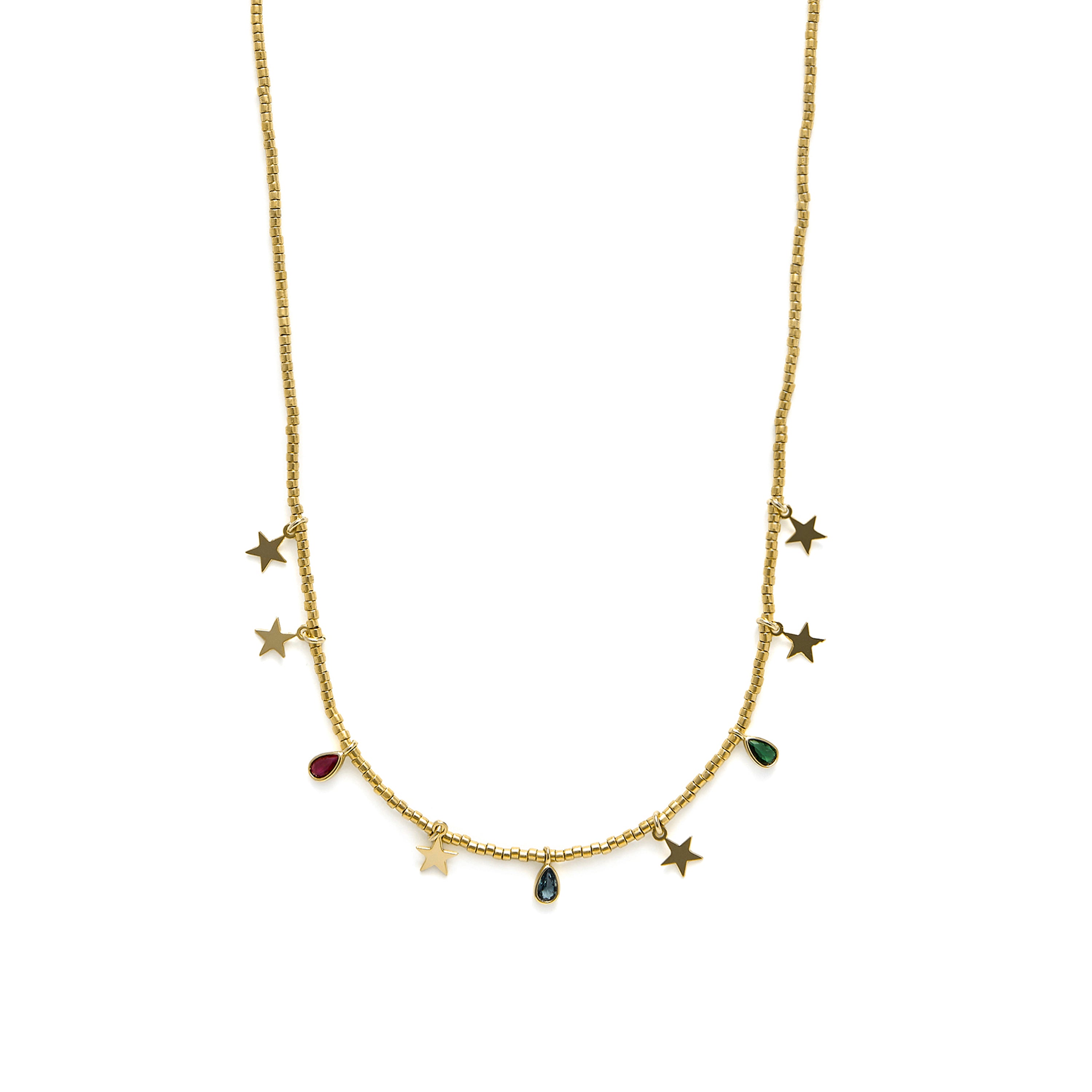 Collar de Plata de Ley 925 y Circonita Multicolor acabado en oro amarillo 18k - Itza