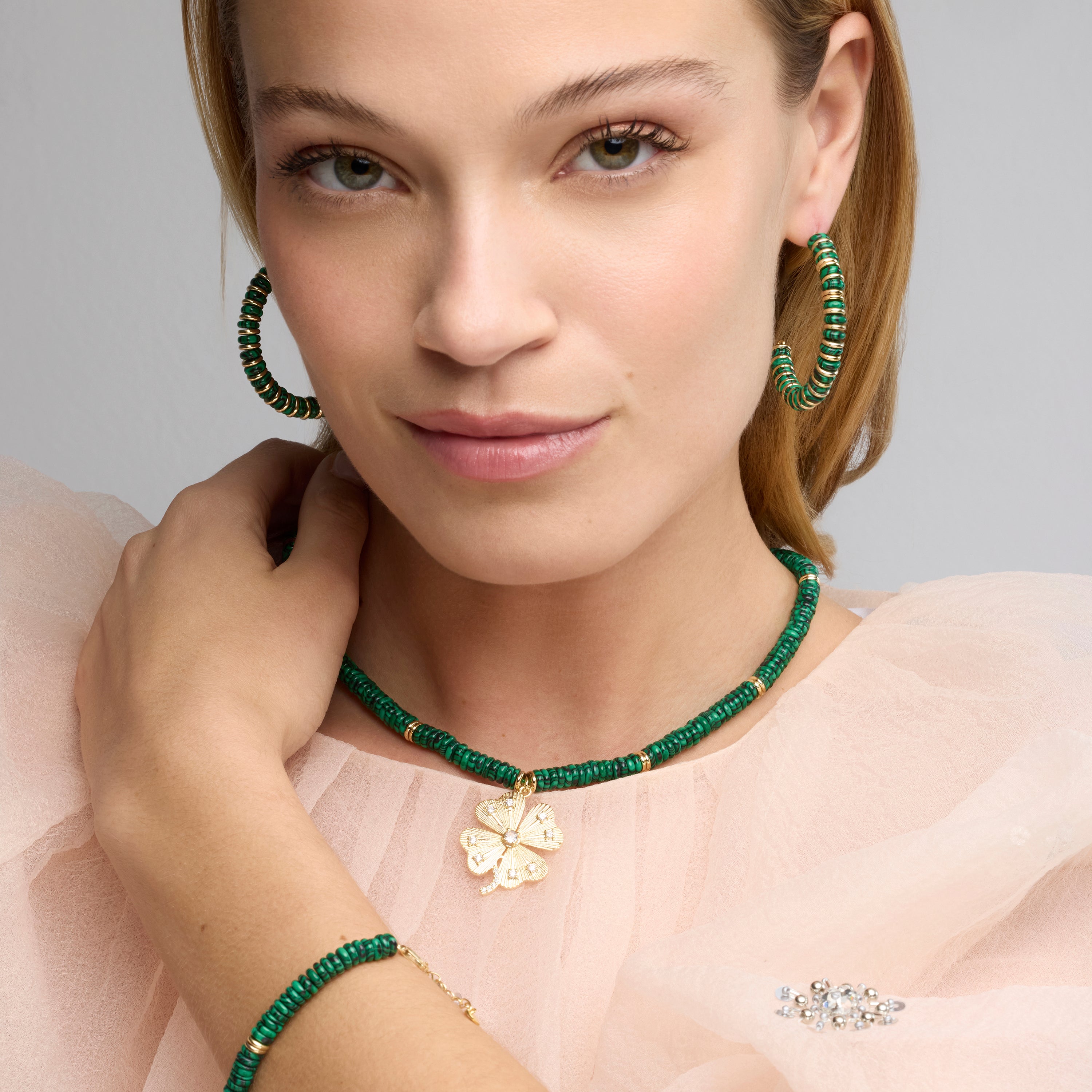 Collar de Plata de Ley 925 y Malaquita acabado oro amarillo de 18k - Pulrak