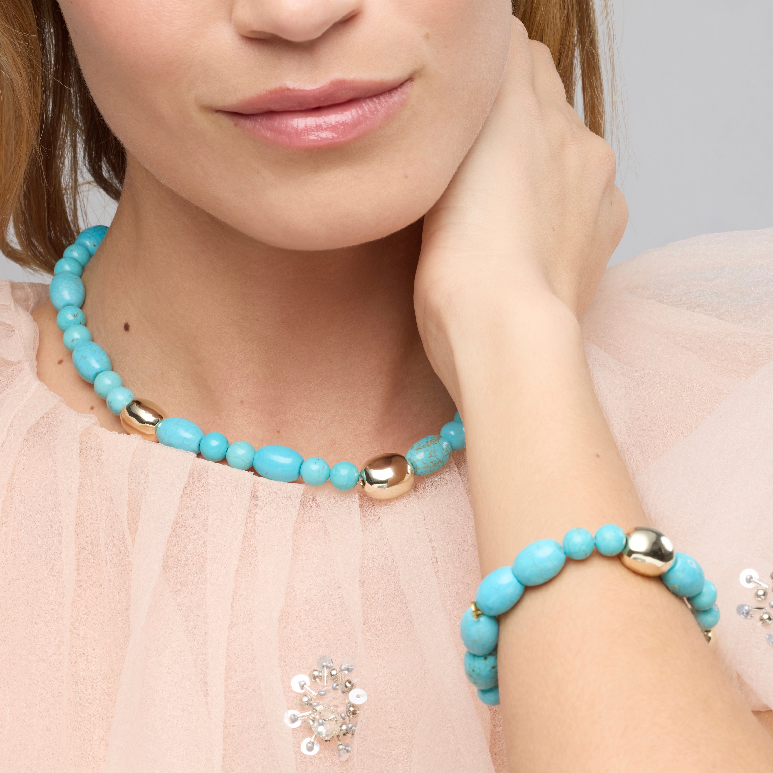 Collar de Plata de Ley 925 y Turquesa acabado oro amarillo de 18k - Shyra