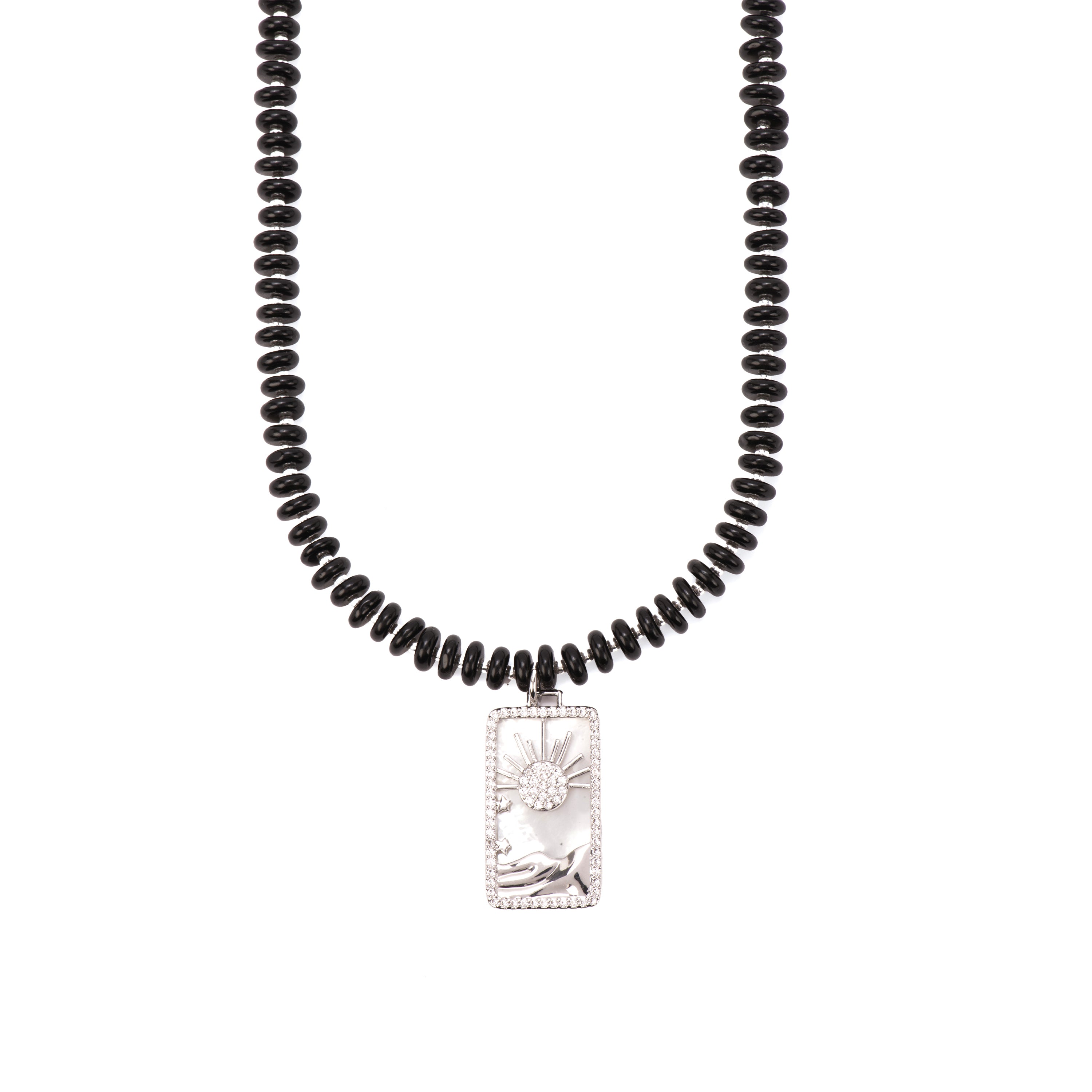 Collar de Plata de Ley 925 y Agata Negra acabado rodio - Laha