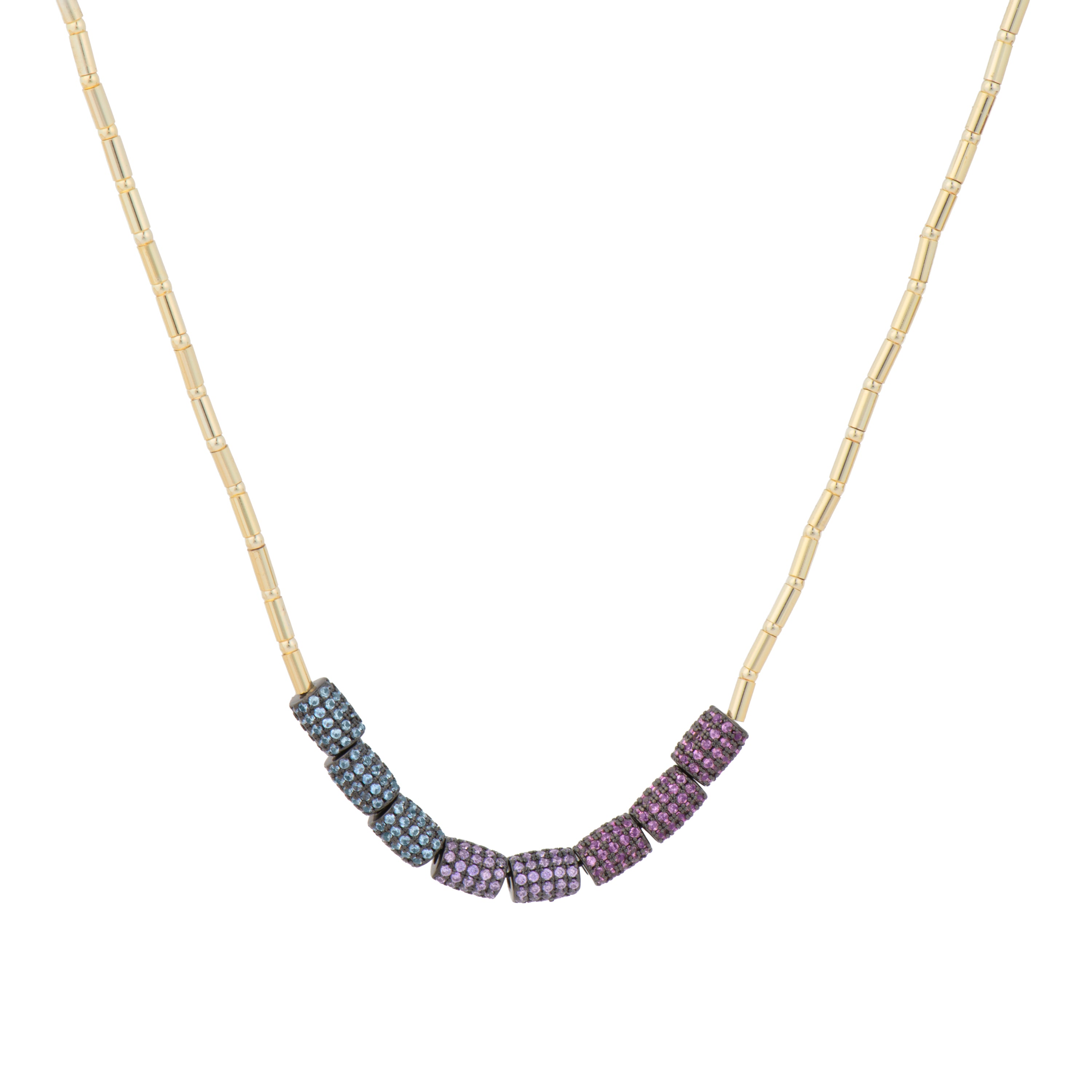 Collar de Plata de Ley 925 y Circonita Multicolor acabado en oro amarillo 18k - Bymel