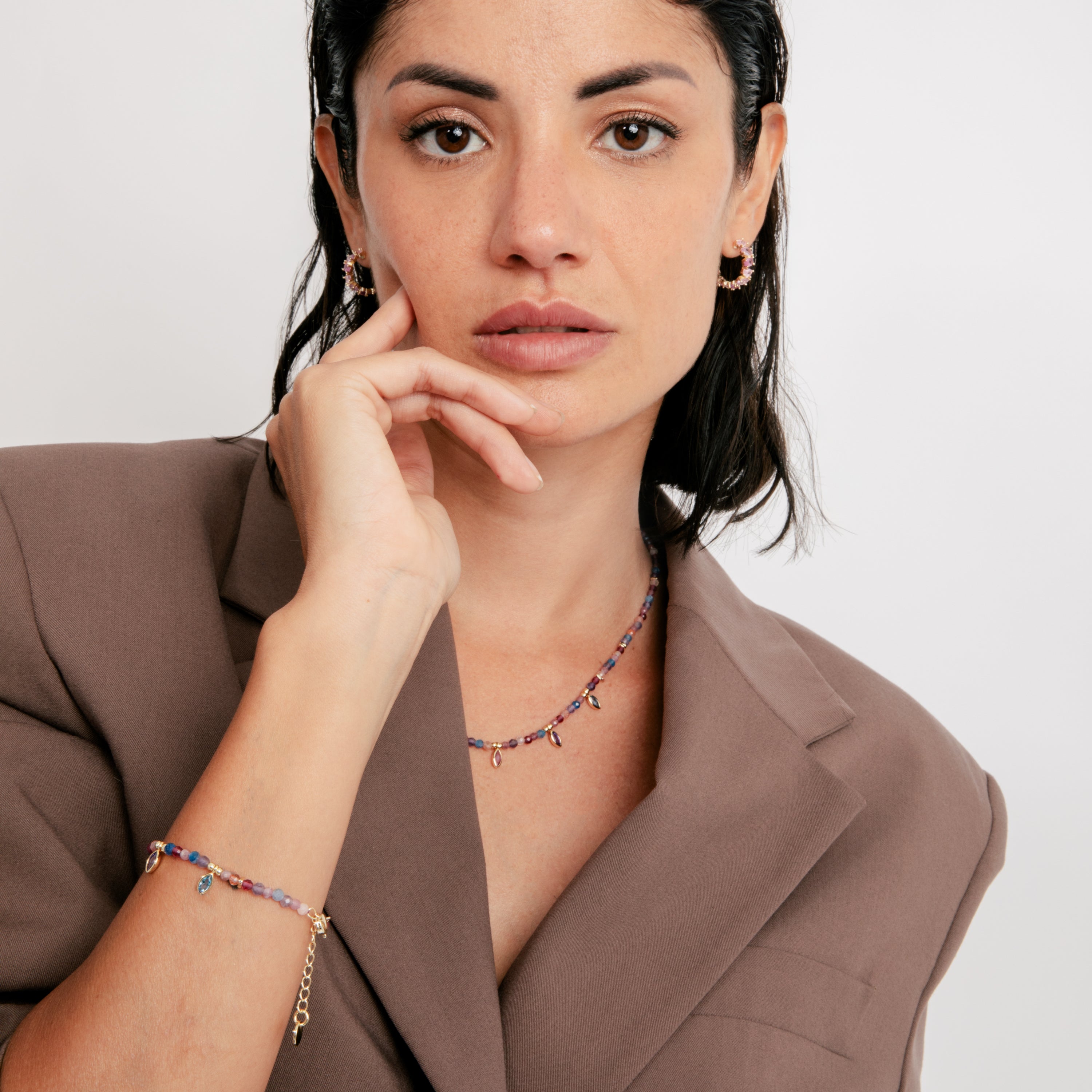 Collar de Plata de Ley 925 y Cristal Multicolor acabado en oro amarillo 18k - Kahiou