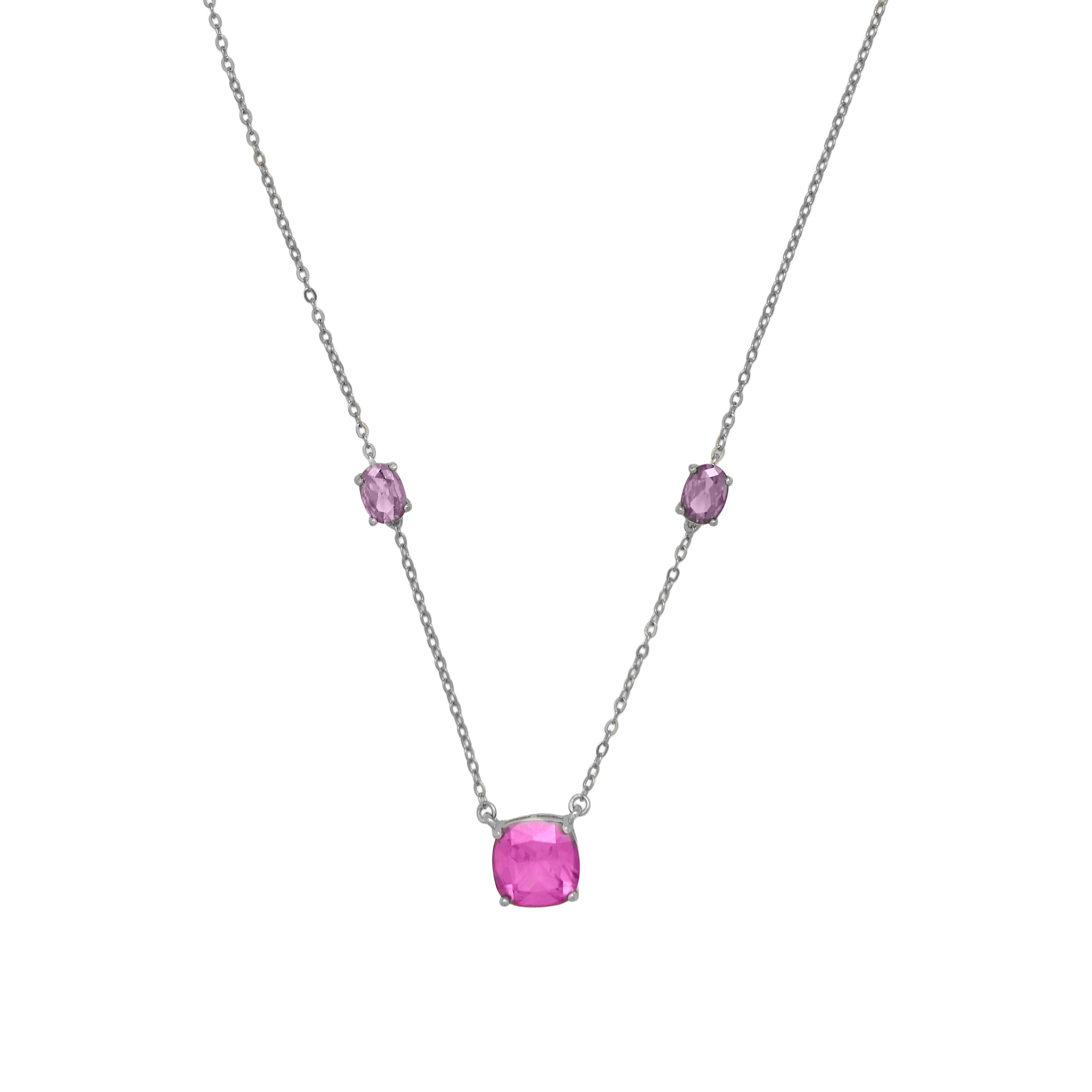 Collar de Plata de Ley 925 y Circonita Rosa acabado en rodio - Waid