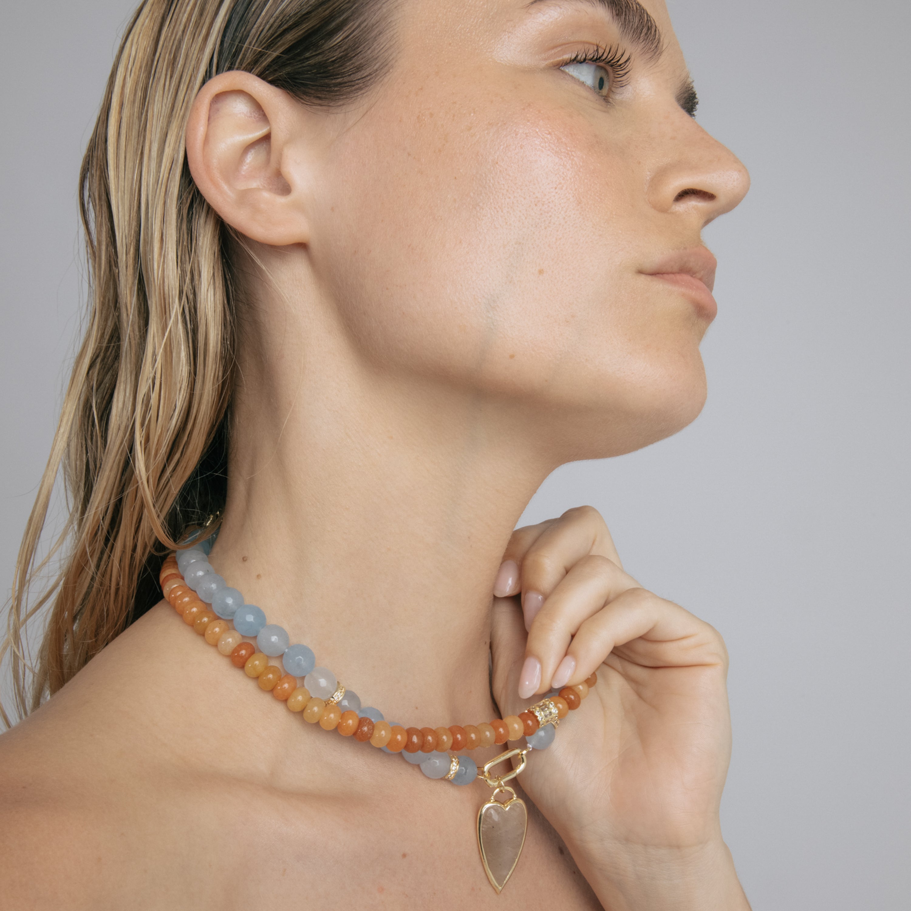 Collar de Plata de Ley 925 y Aventurina Naranja acabado en oro amarillo 18k - Overon