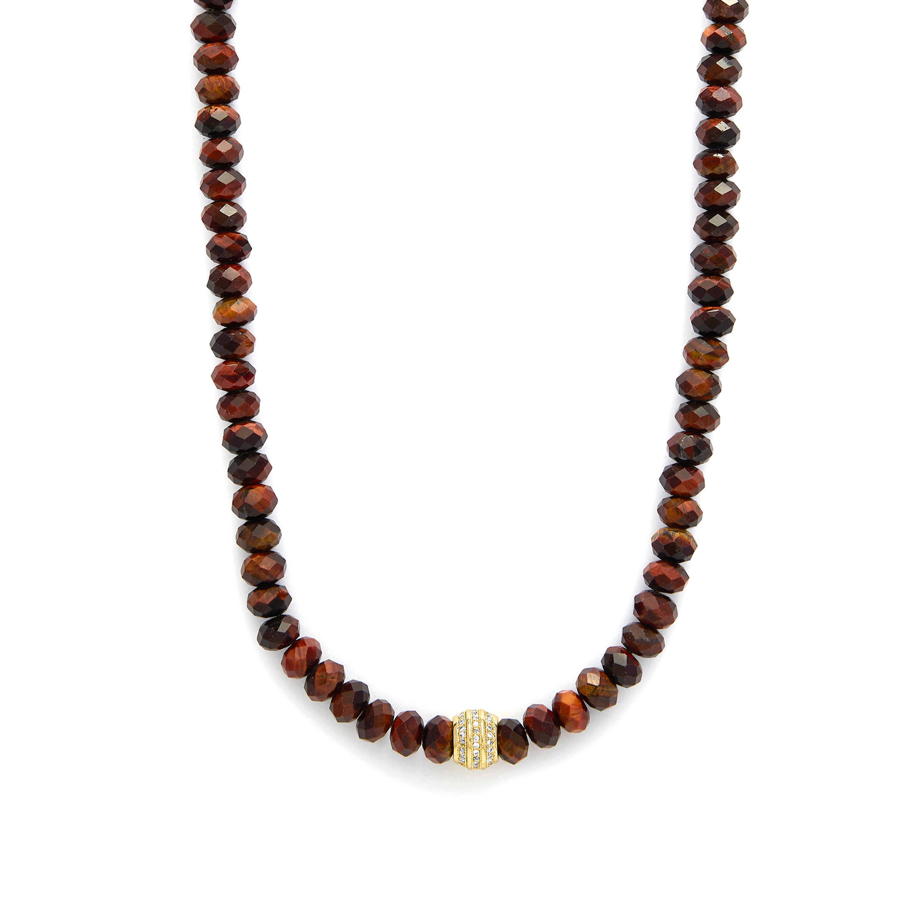 Collar de Plata de Ley 925 y Ojo de Tigre Rojo acabado en oro amarillo 18k - Arni