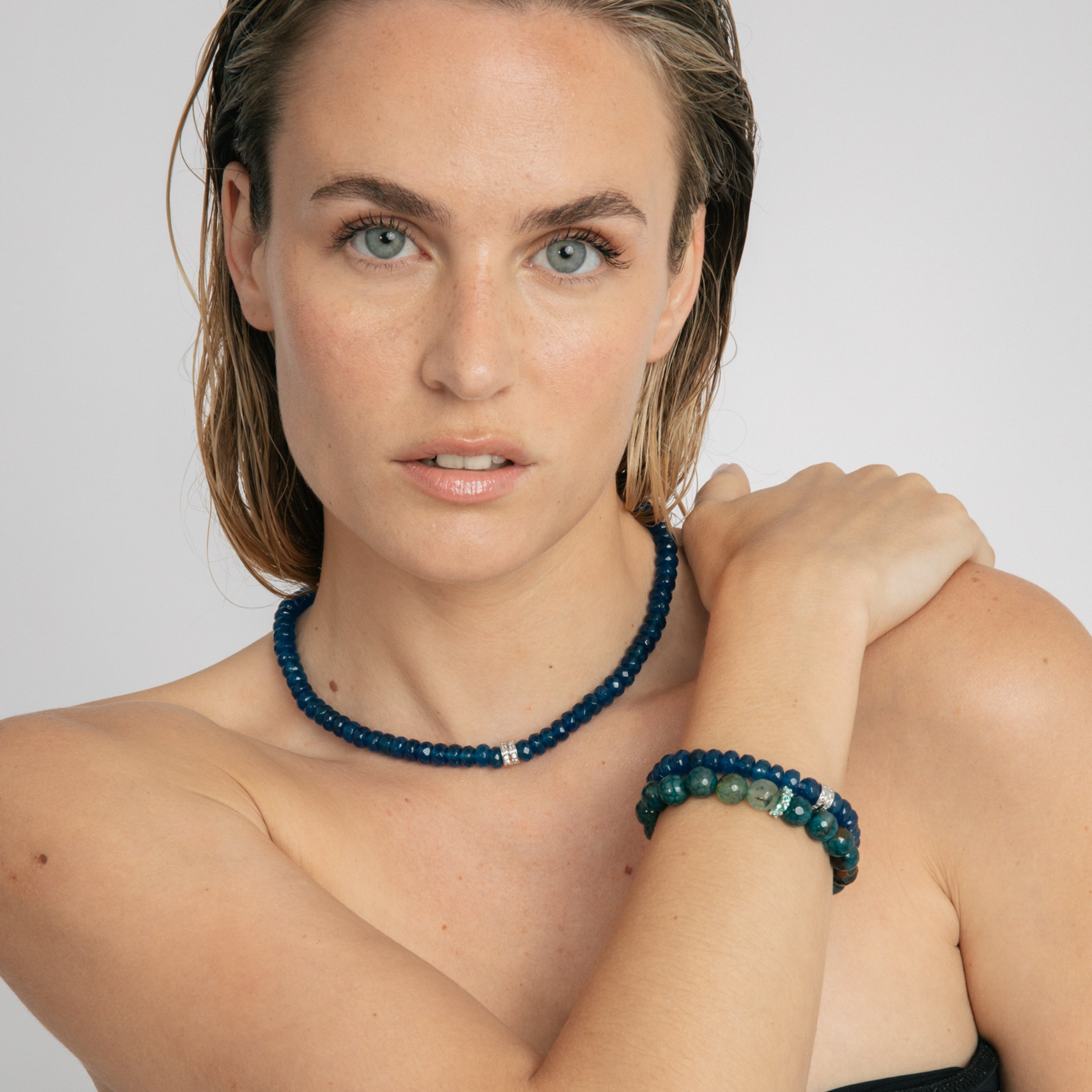 Collar de Plata de Ley 925 y Jade Azul acabado en rodio - Hado