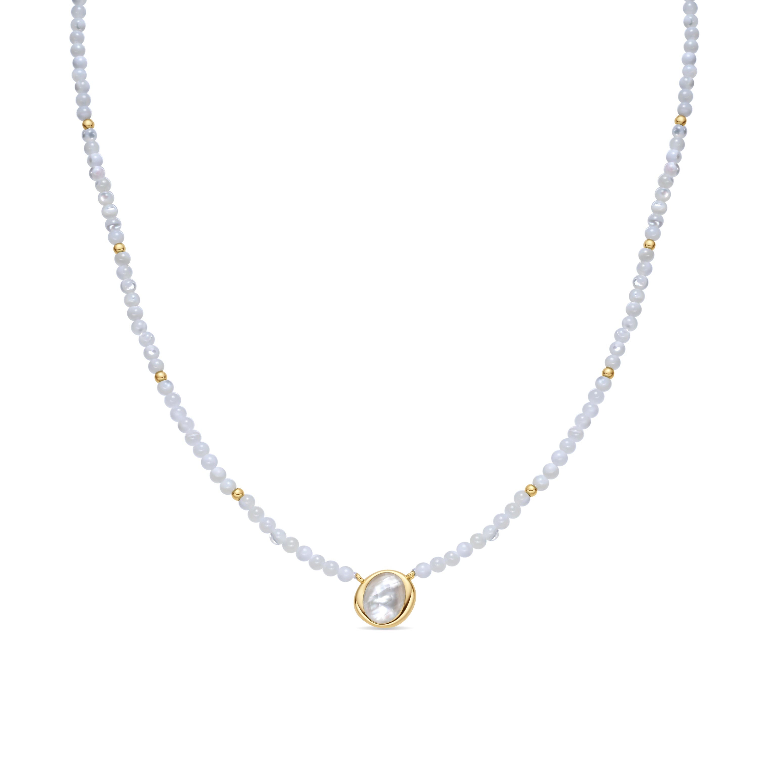 Collar de Plata de Ley 925 y Madreperla Blanca acabado en oro amarillo 18k - Alqua