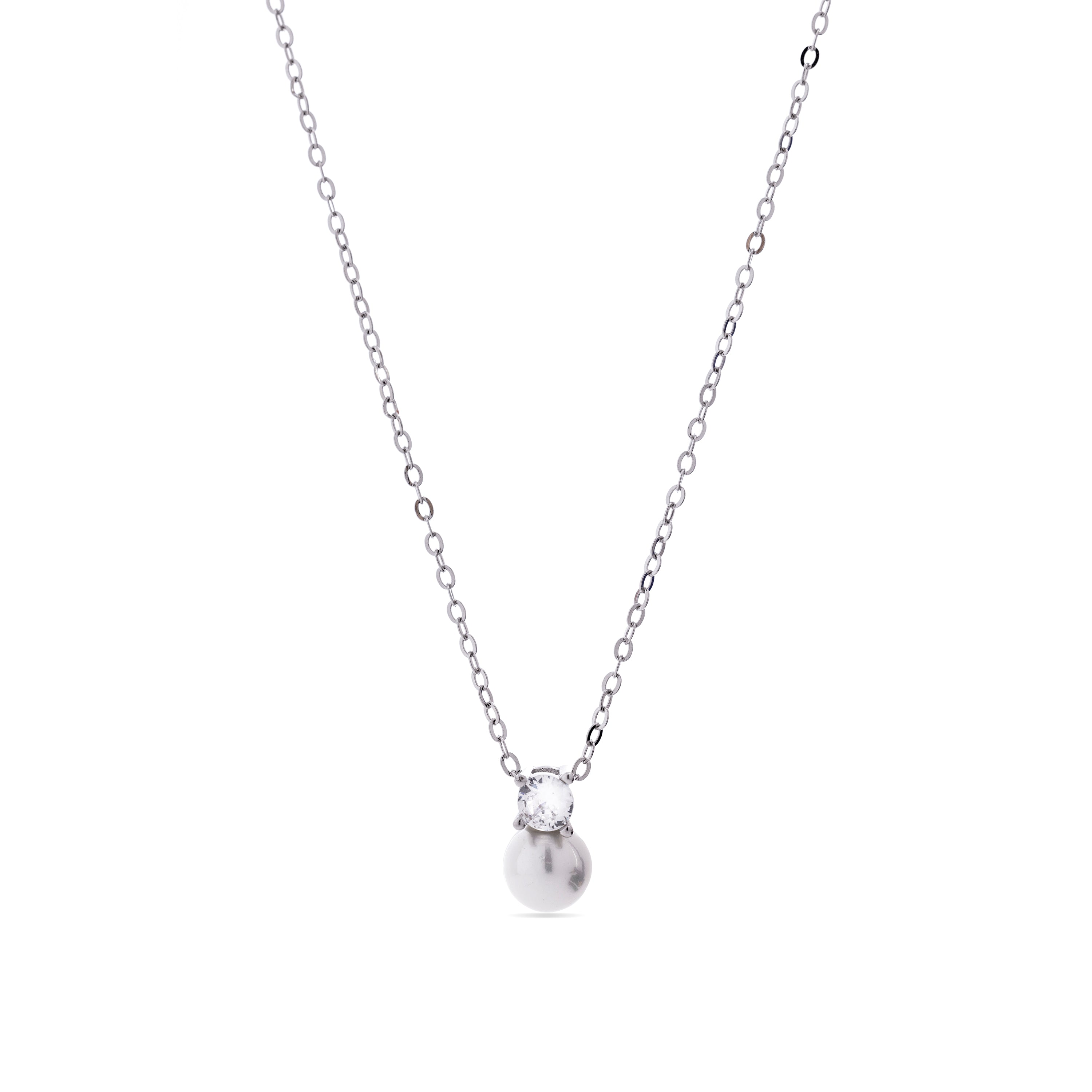 Collar de Plata de Ley 925 y Perla Blanca acabado en rodio - Utzol