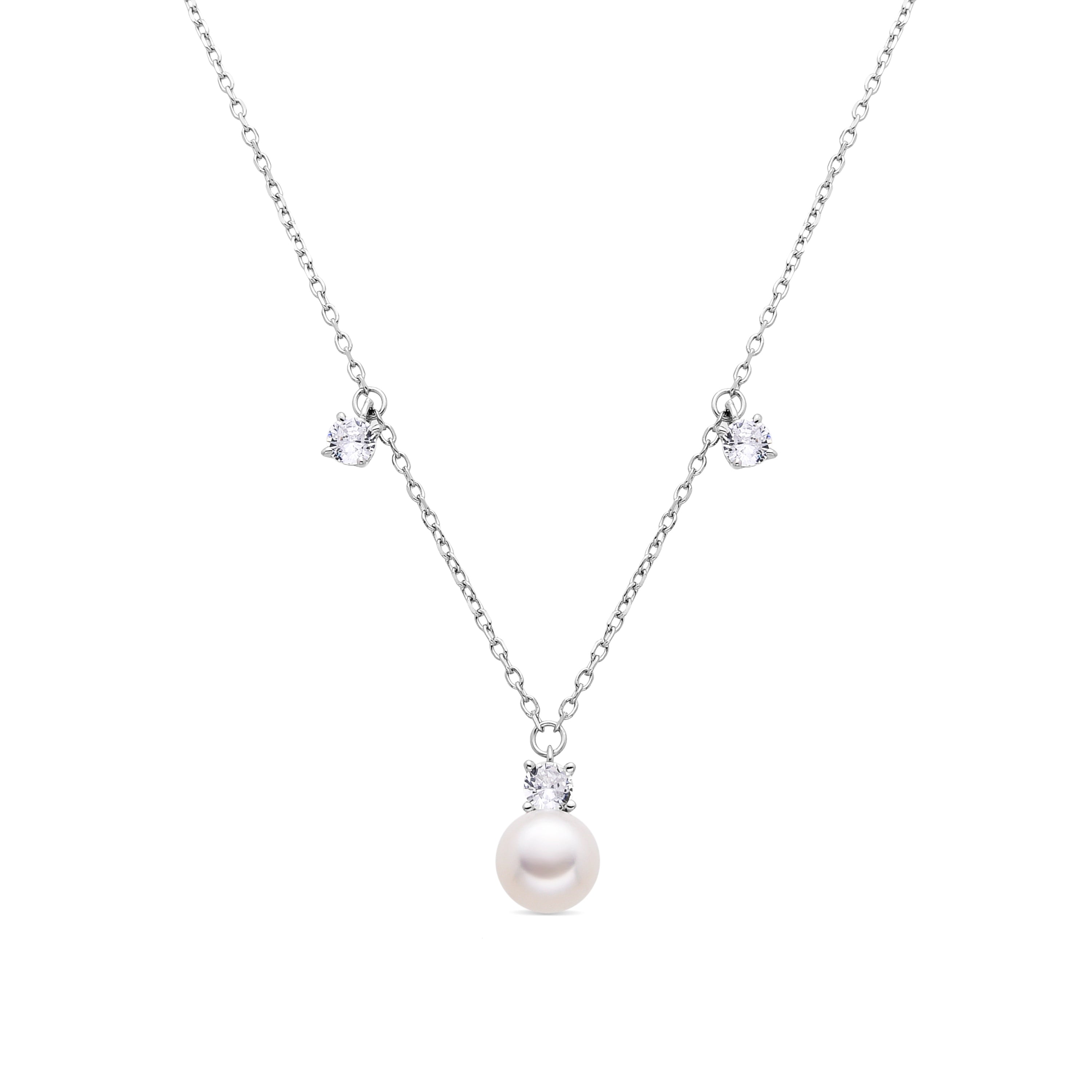 Collar de Plata de Ley 925 y Perla Blanca acabado en rodio - Valme