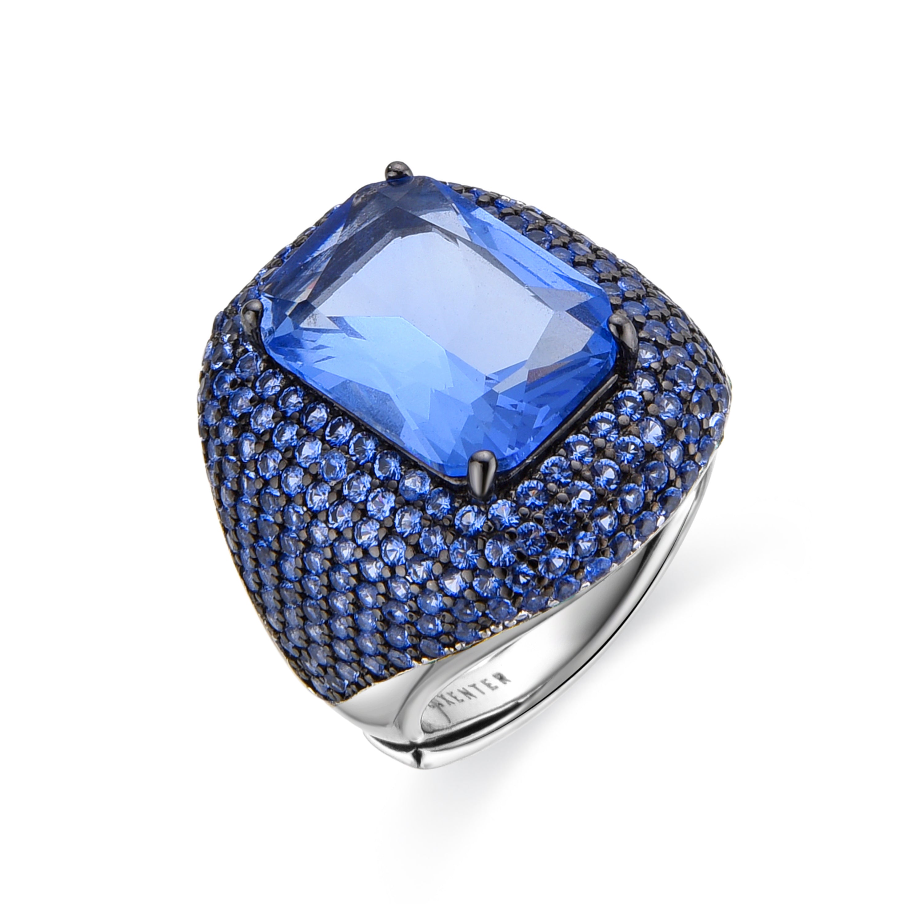 Anillo de Plata de Ley 925 y Circonita Zafiro acabado en rodio - Orva