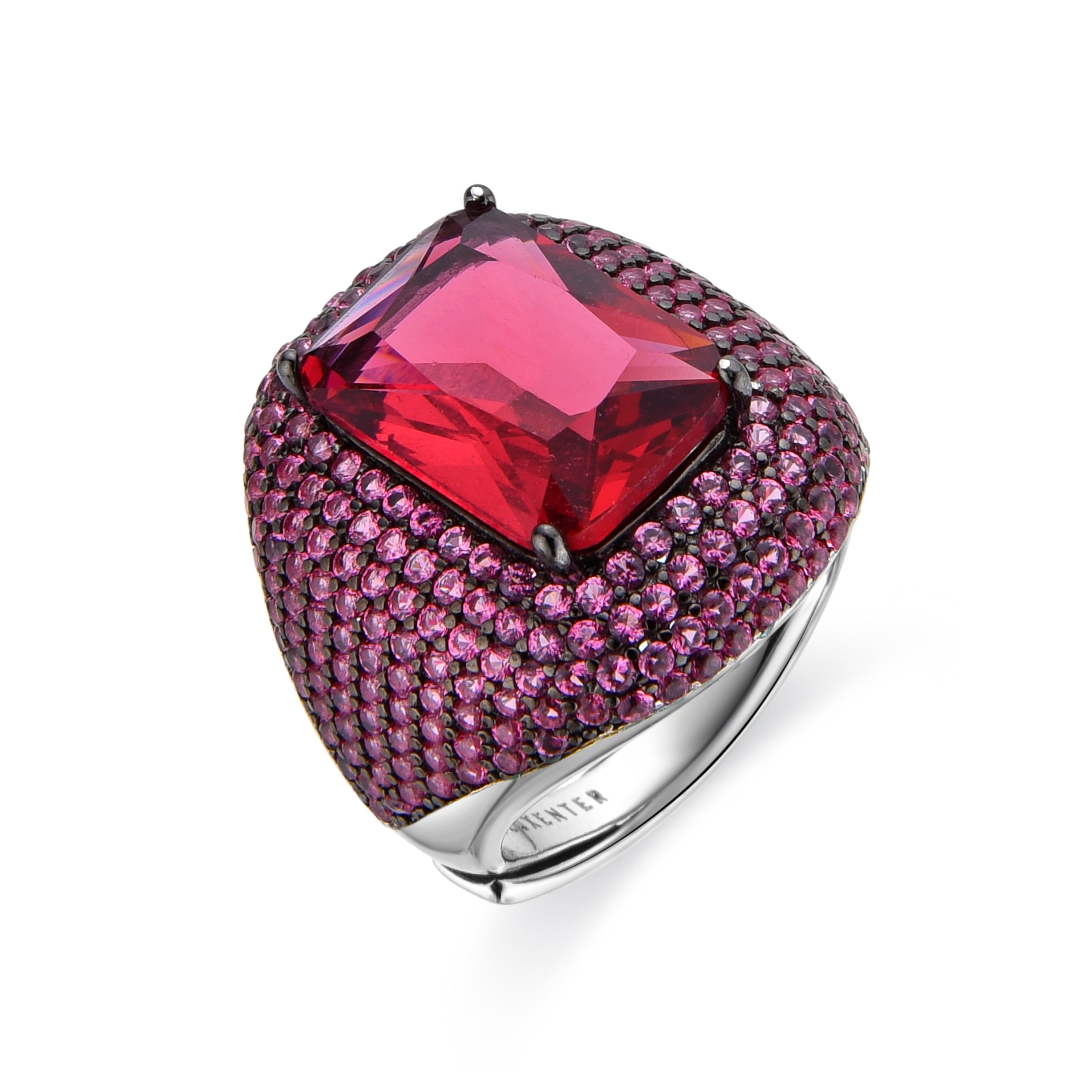 Anillo de Plata de Ley 925 y Circonita Rubí acabado en rodio - Orva