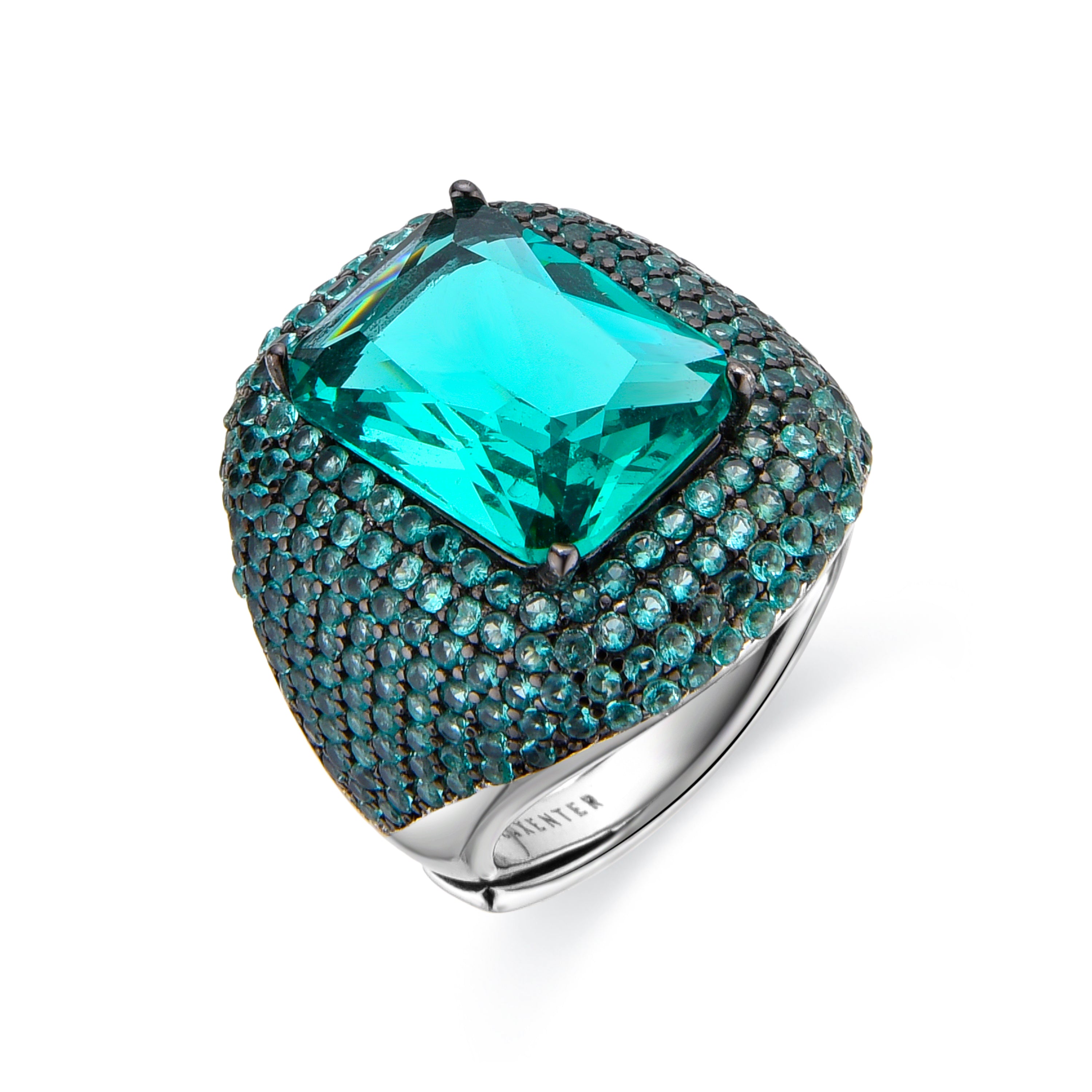 Anillo de Plata de Ley 925 y Circonita Esmeralda acabado en rodio - Orva