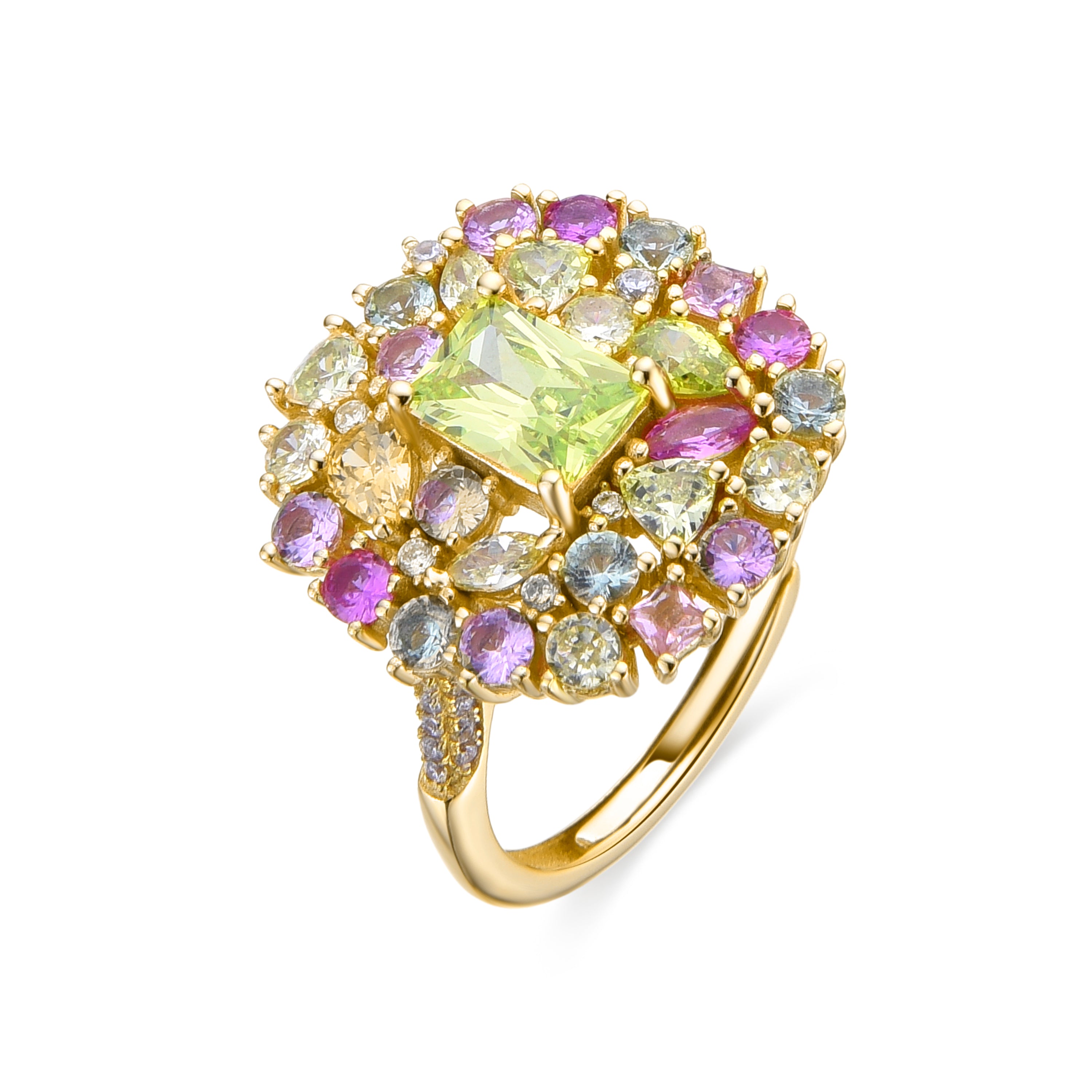 Anillo de Plata de Ley 925 y Circonita Multicolor acabado en oro amarillo de 18k - Surlok